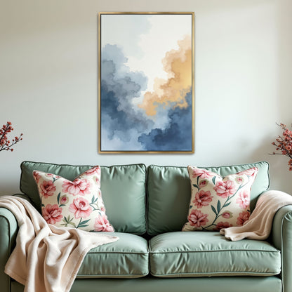 Abstract Watercolor Cloudscape In Blue And Gold By Yara Rabibzad