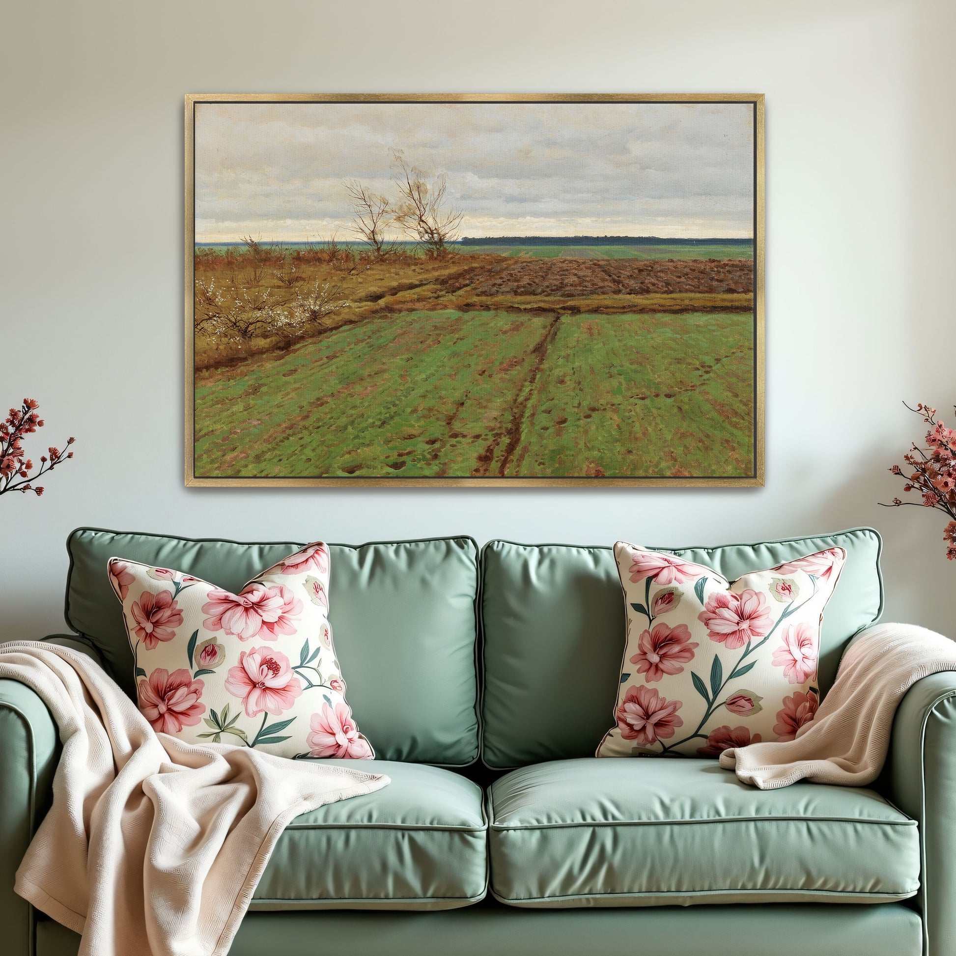 Winter Landscape, Field, Trees, Cloudy Sky By Józef Rapacki