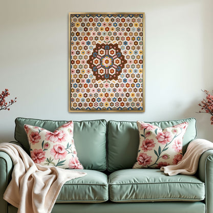 Honeycomb Quilt Patterned Floral Design By Elizabeth Van Horne Clarkson