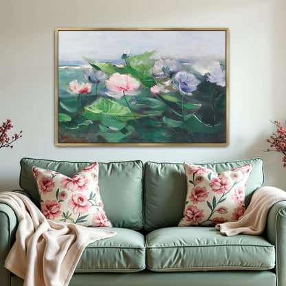 Water lilies in a pond with green leaves by Karl Hagemeister