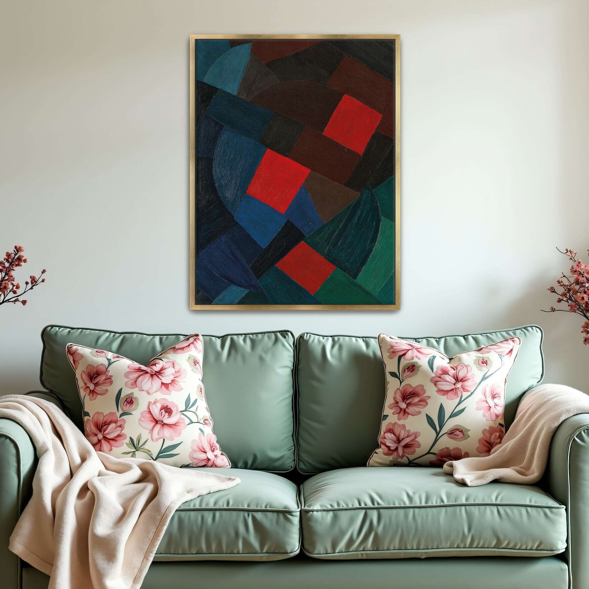 Abstract geometric painting with red squares by Otto Freundlich
