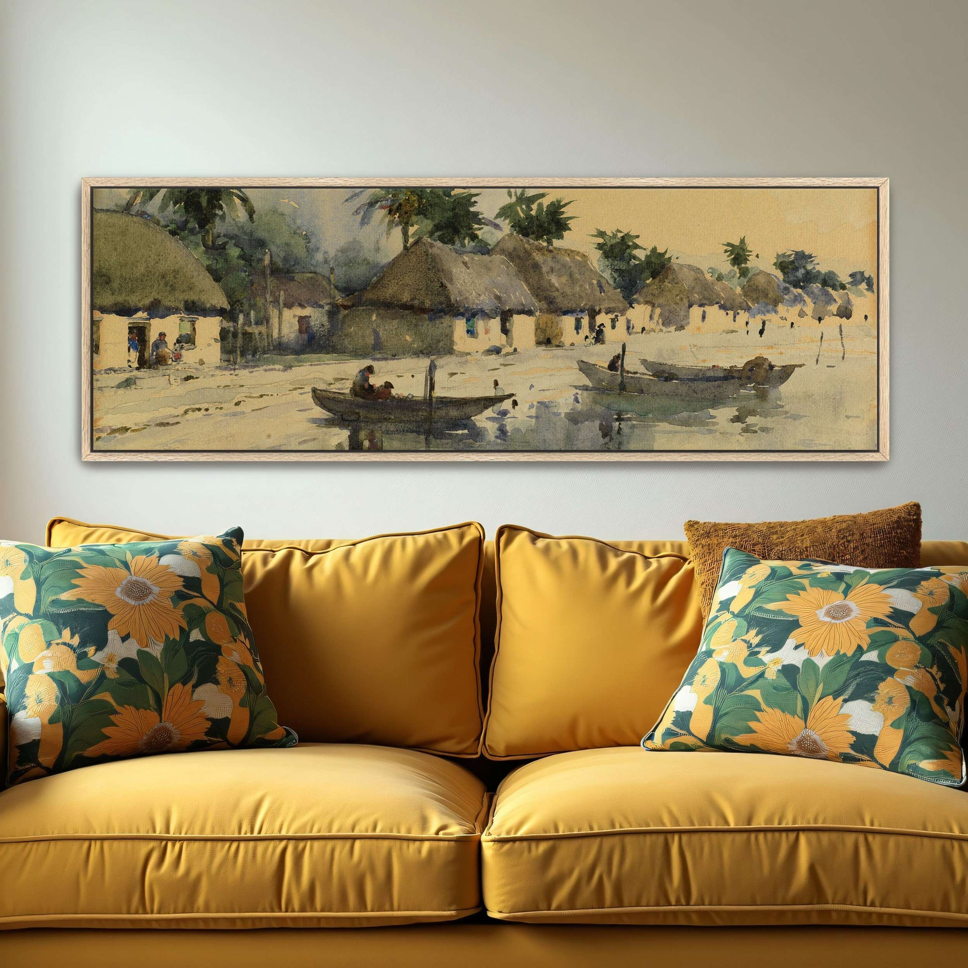 A watercolor painting of a village on the coast by William Henry Holmes