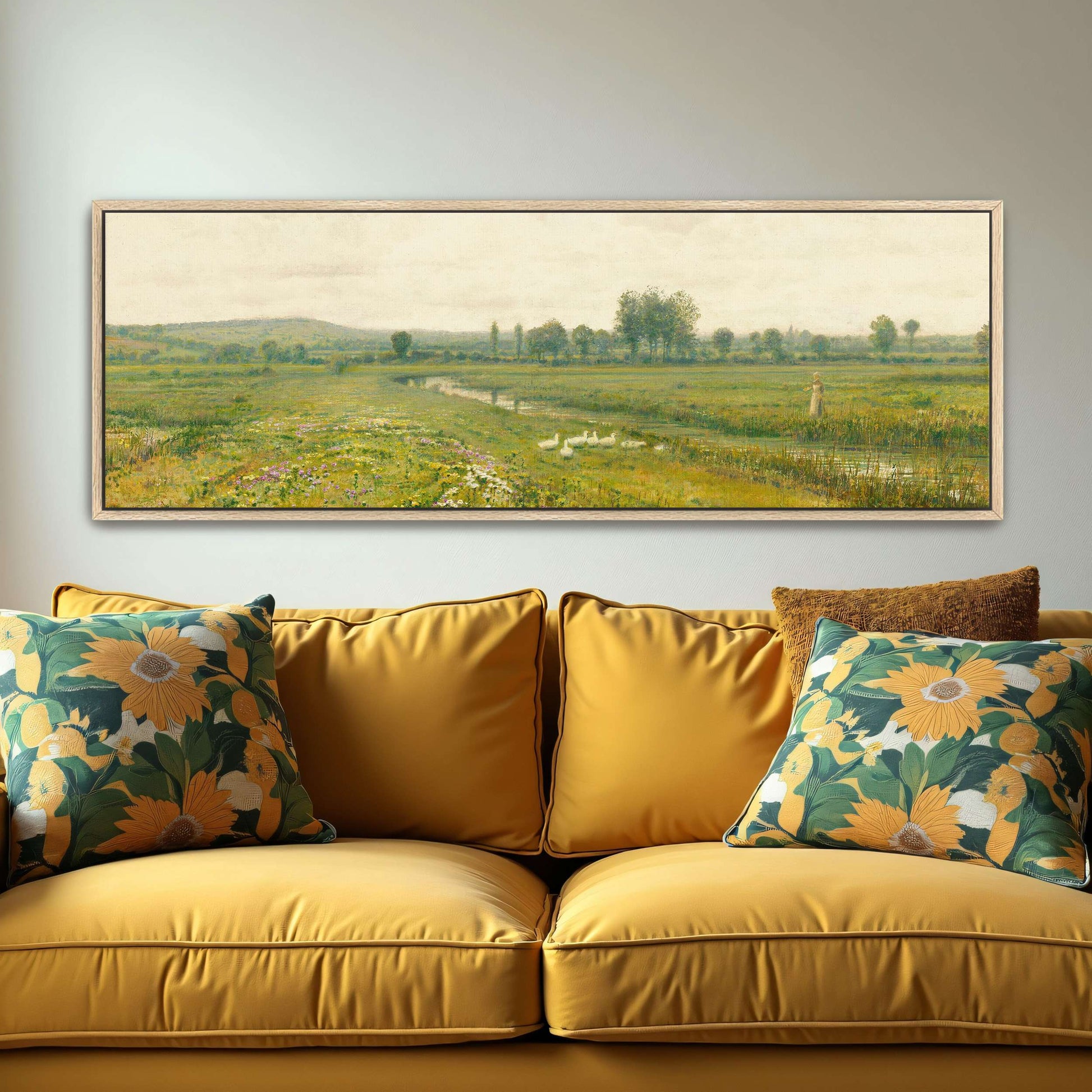 peaceful countryside landscape with ducks and a woman by John Atkinson Grimshaw