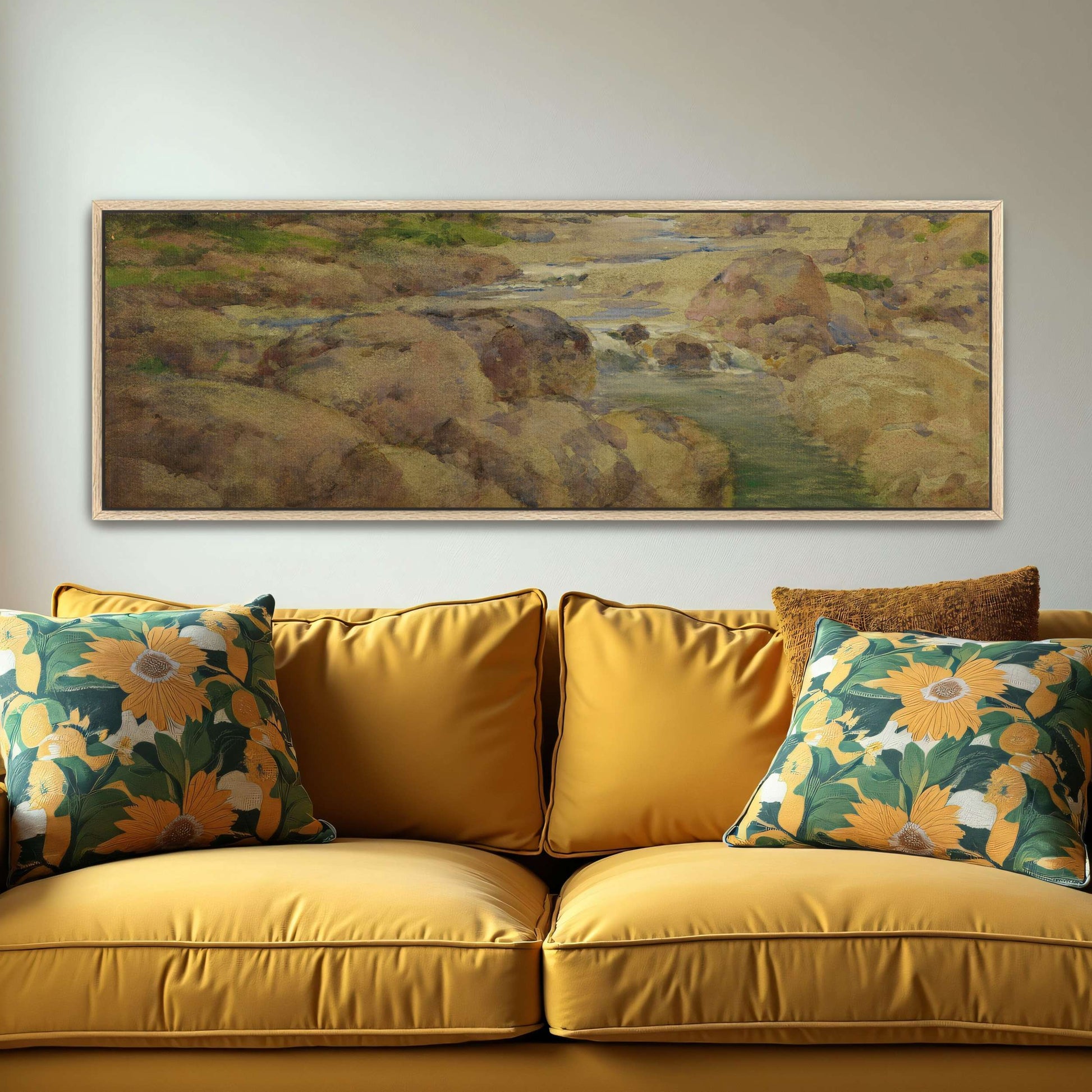 Rocky riverbed with trees and clouds by William Henry Holmes