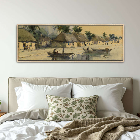 A watercolor painting of a village on the coast by William Henry Holmes