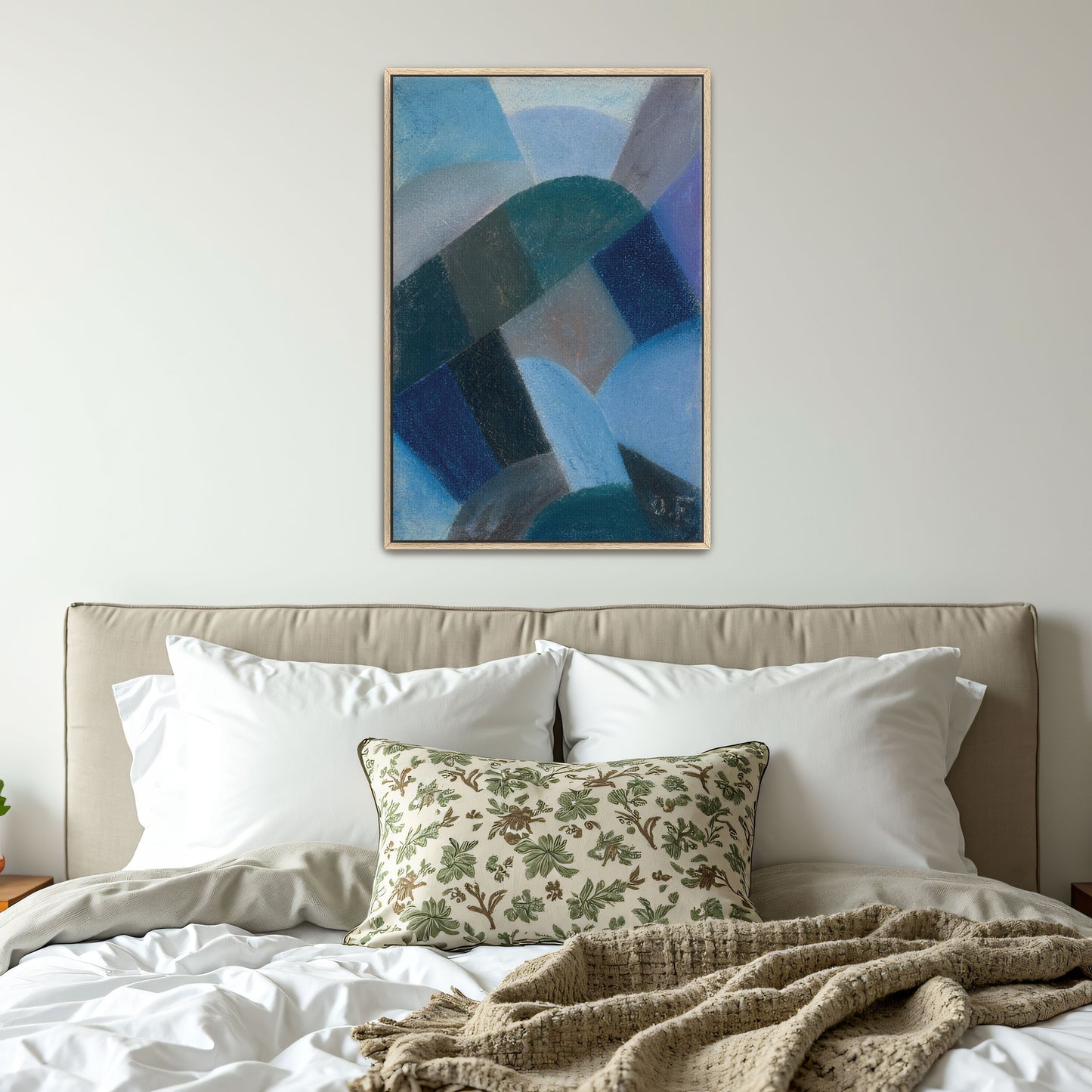 Abstract Geometric Composition In Shades Of Blue, Green, And Gray By Otto Freundlich