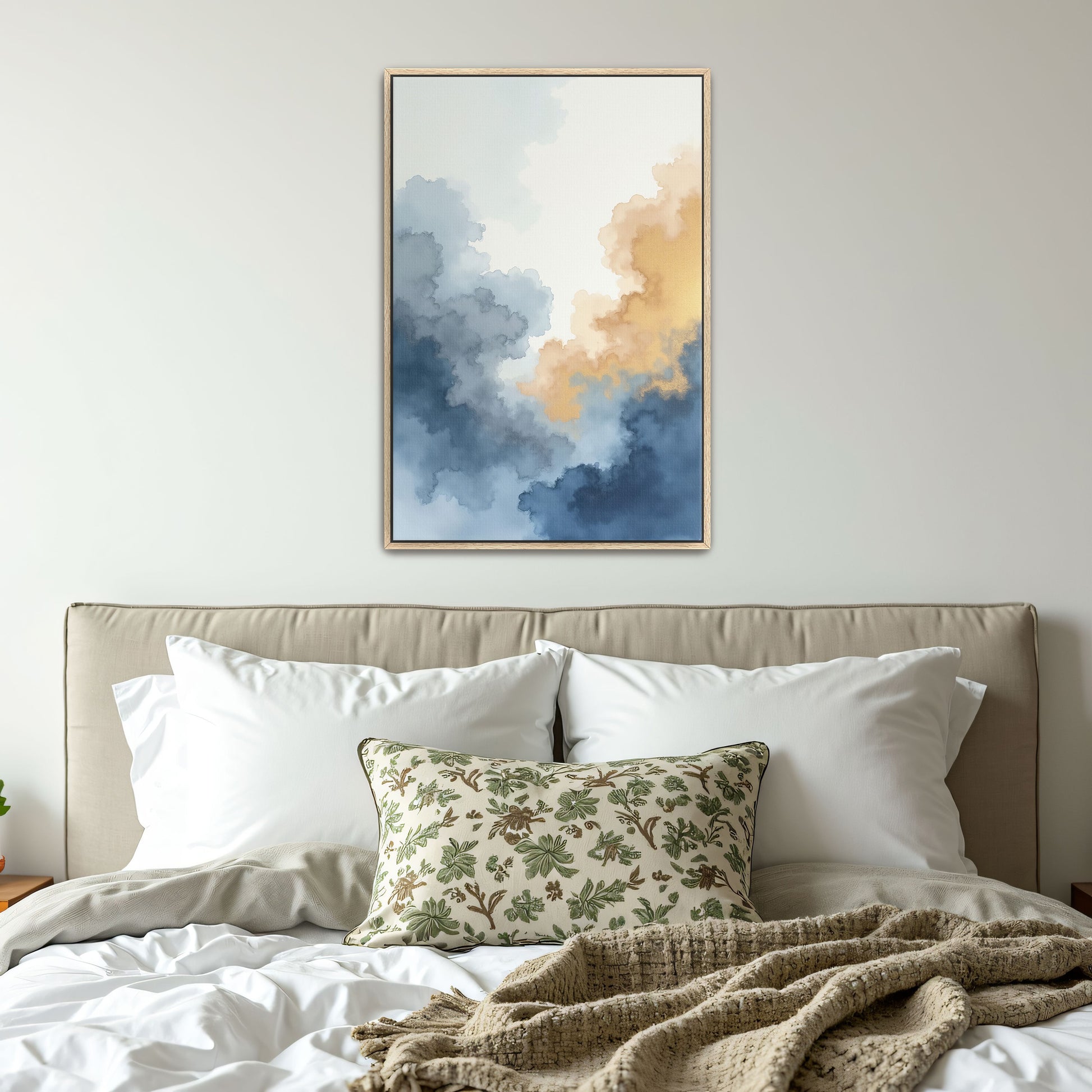 Abstract Watercolor Cloudscape In Blue And Gold By Yara Rabibzad