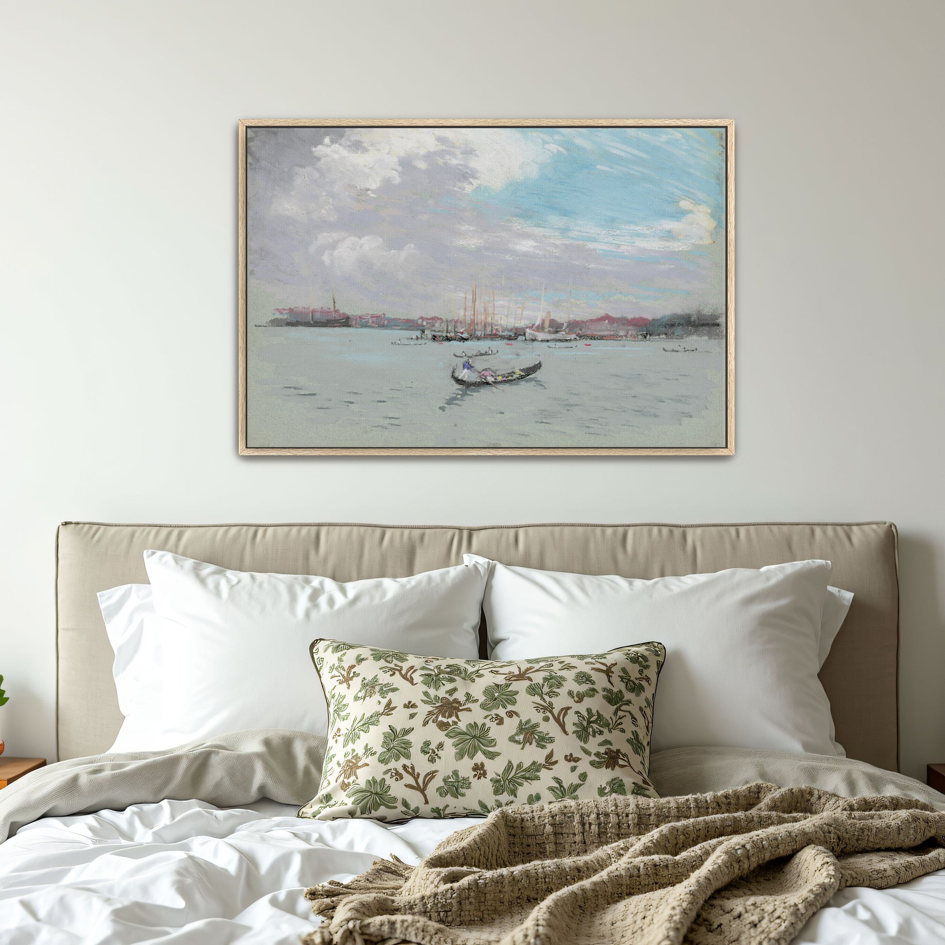 Gondola On Calm Water, Venice, With Boats And Buildings In Background By Joseph Pennell