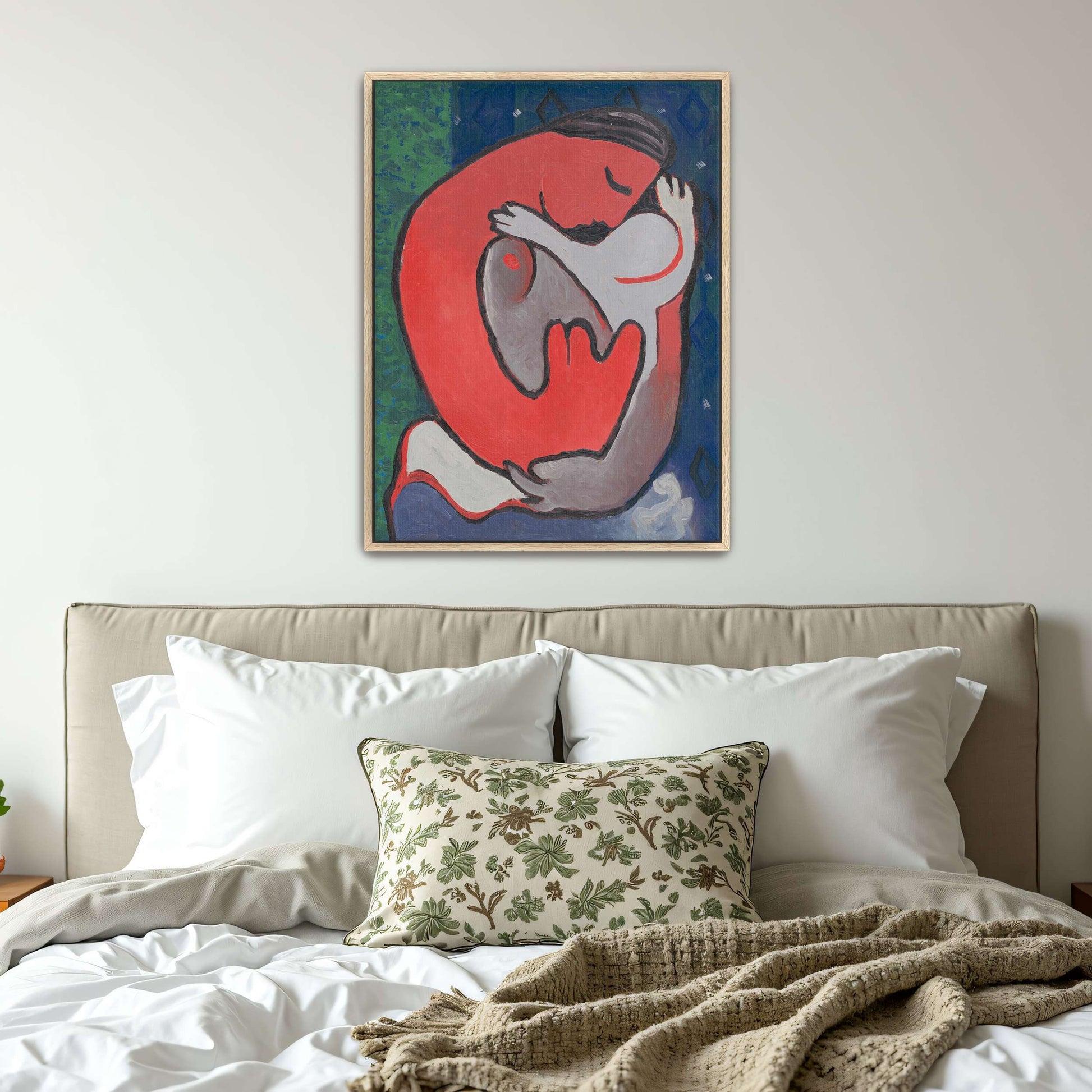 Mother And Child Embrace, Abstract Forms, Red And Gray By Mikuláš Galanda