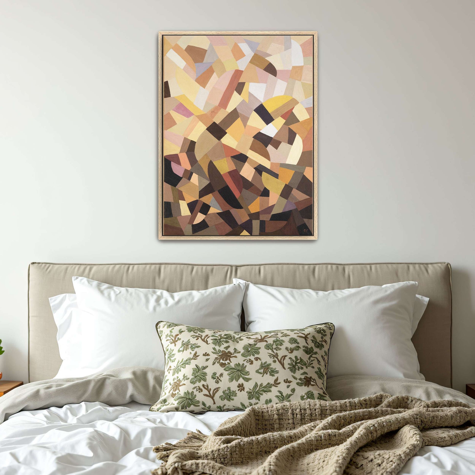 Abstract geometric painting with brown, yellow, and pink shapes by Otto Freundlich