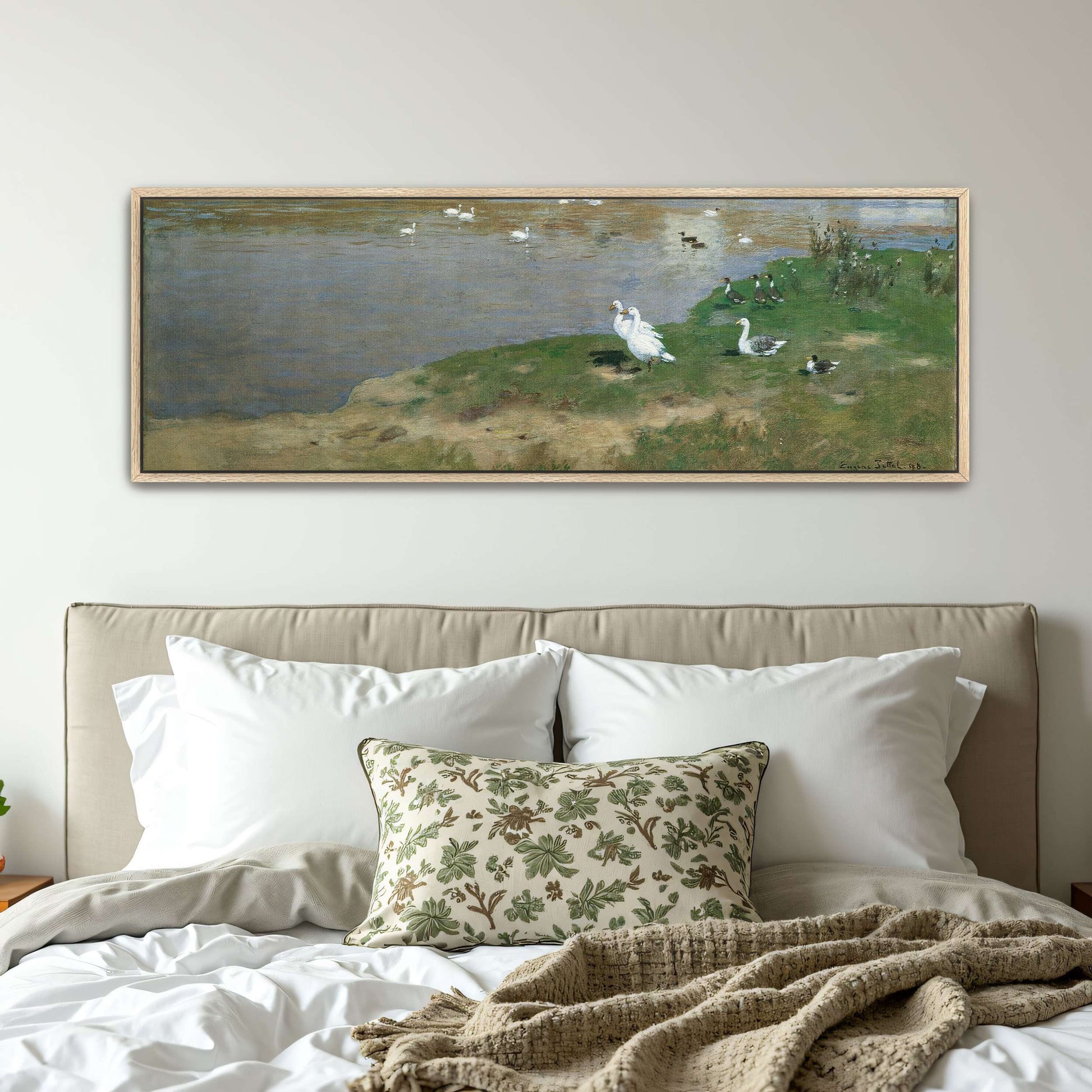 Village with geese on a lake by Eugen Jettel