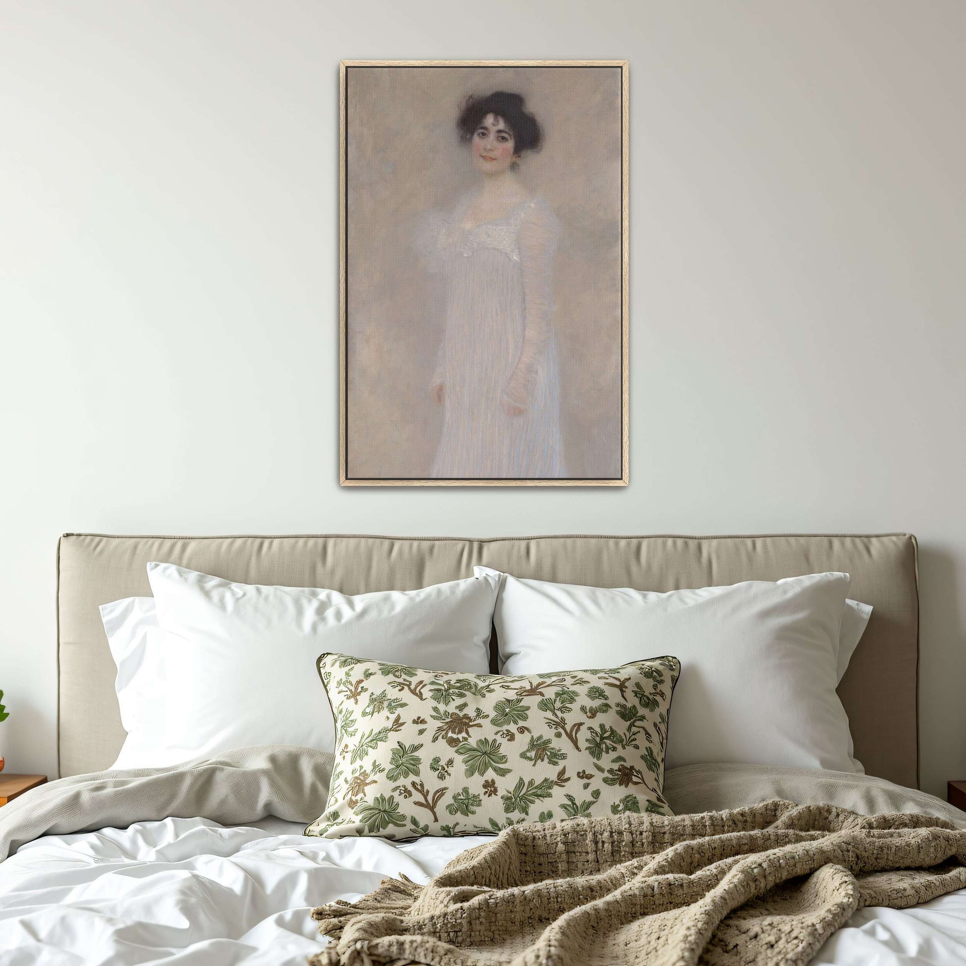 Woman in a white dress portrait by Gustav Klimt