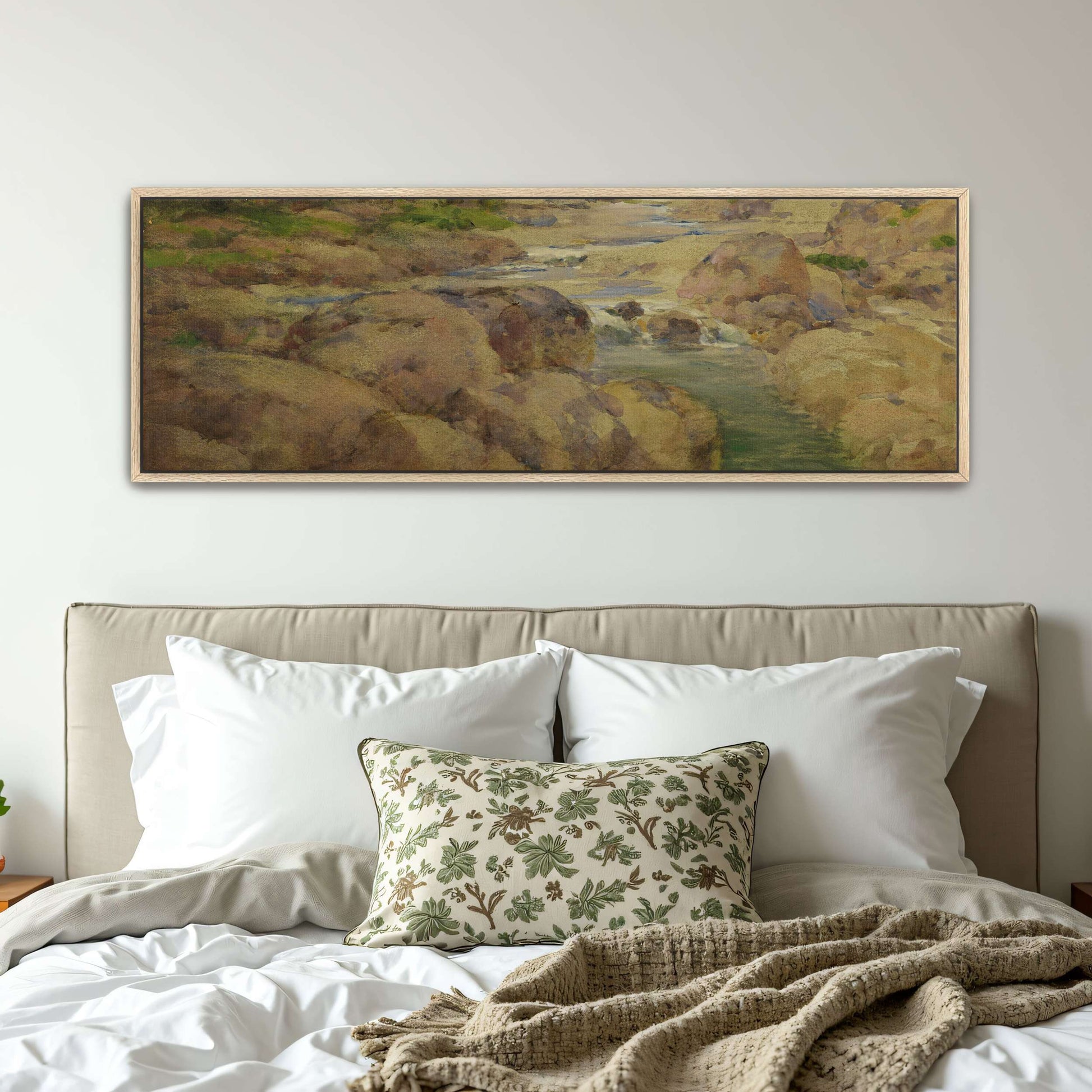 Rocky riverbed with trees and clouds by William Henry Holmes