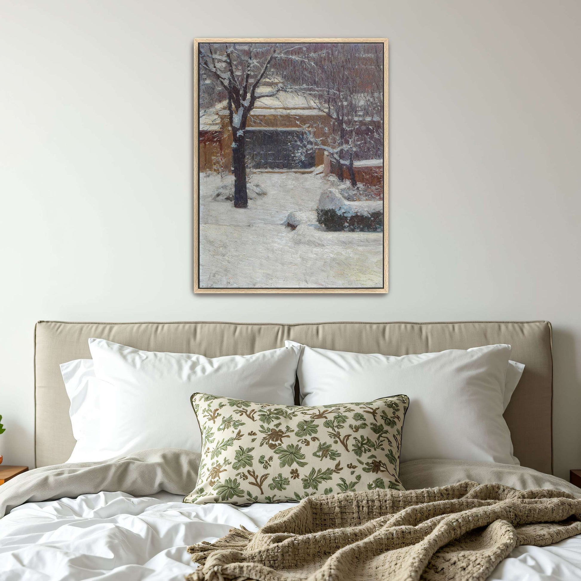 Snowy garden scene with building by Carl Moll