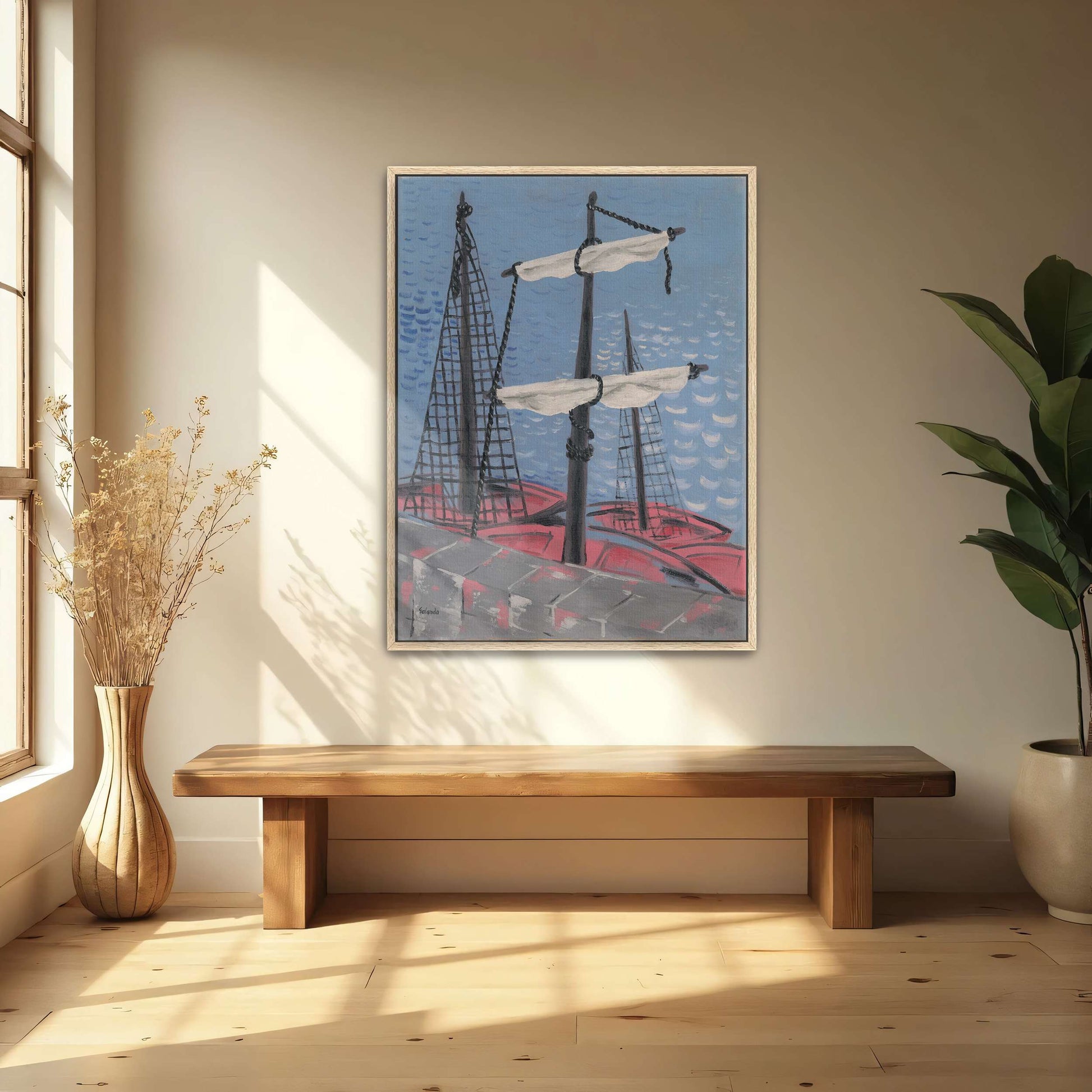 Two Boats On A Blue Sea By Mikuláš Galanda