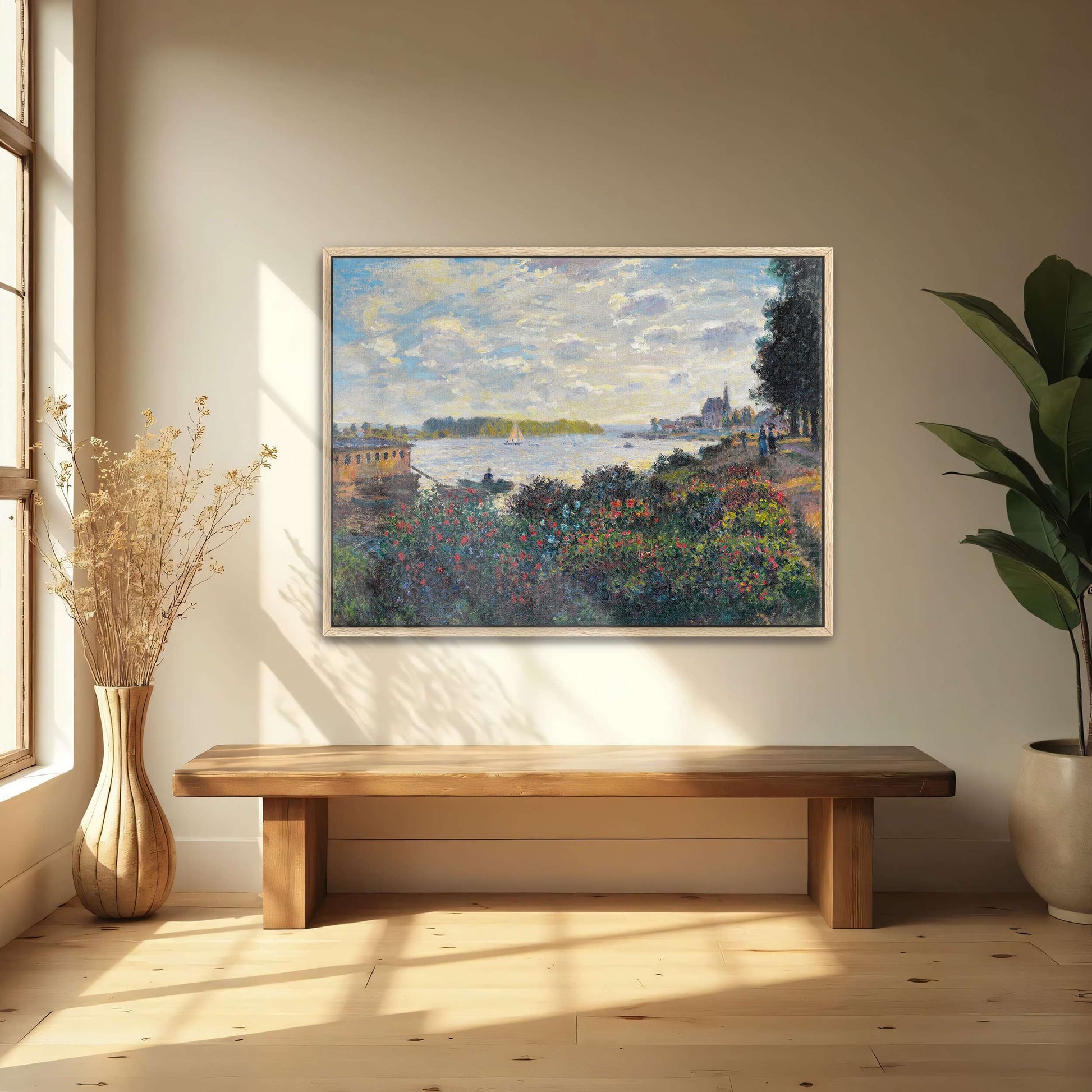 River Scene With Boats And Flowers By Claude Monet