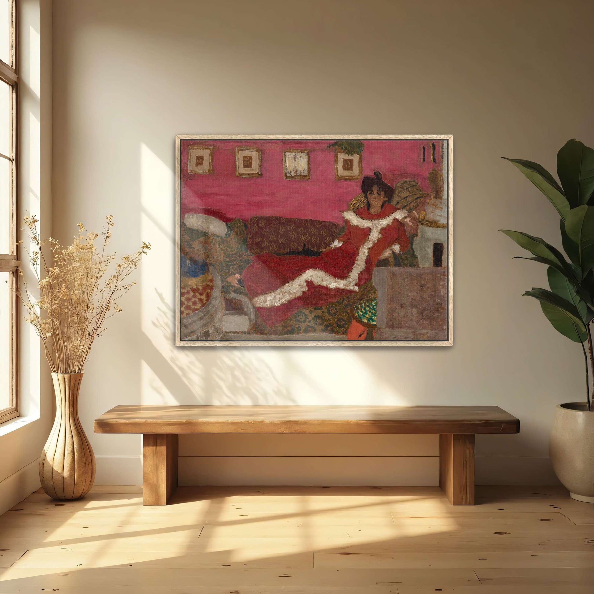 Woman in red dress on a couch by Édouard Vuillard