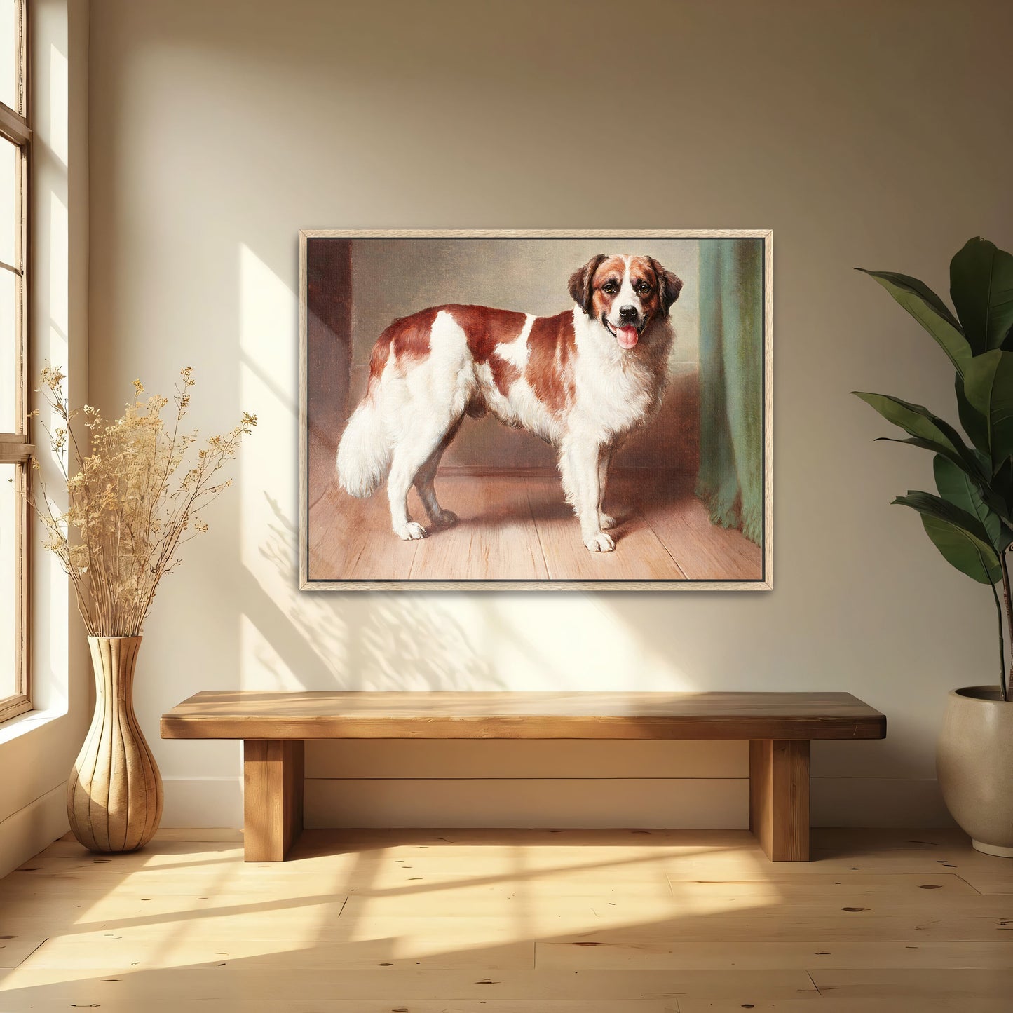 St. Bernard Dog Portrait, Standing, Indoor Setting By Carl Reichert