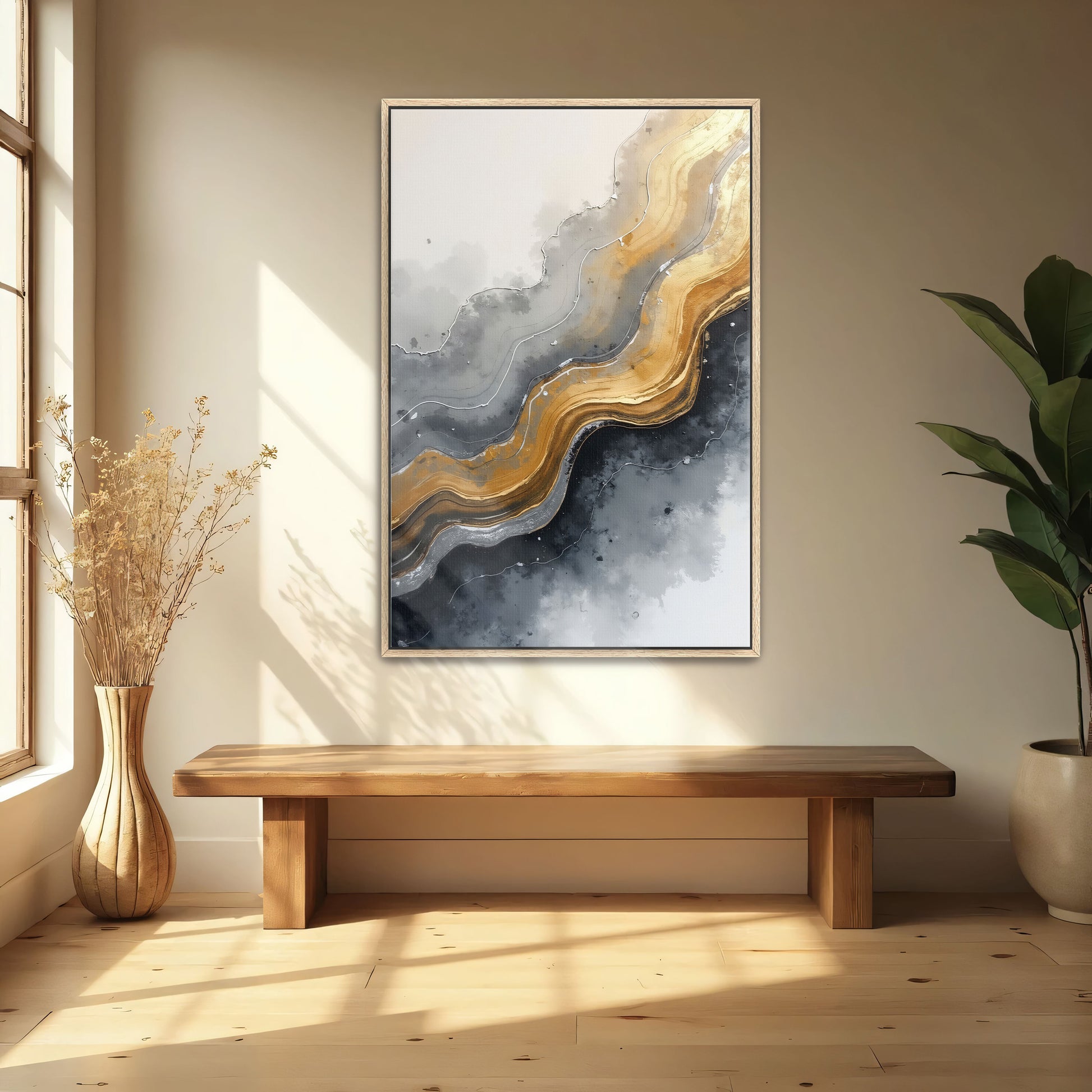 Abstract Gold And Grey Swirls By Yara Rabibzad