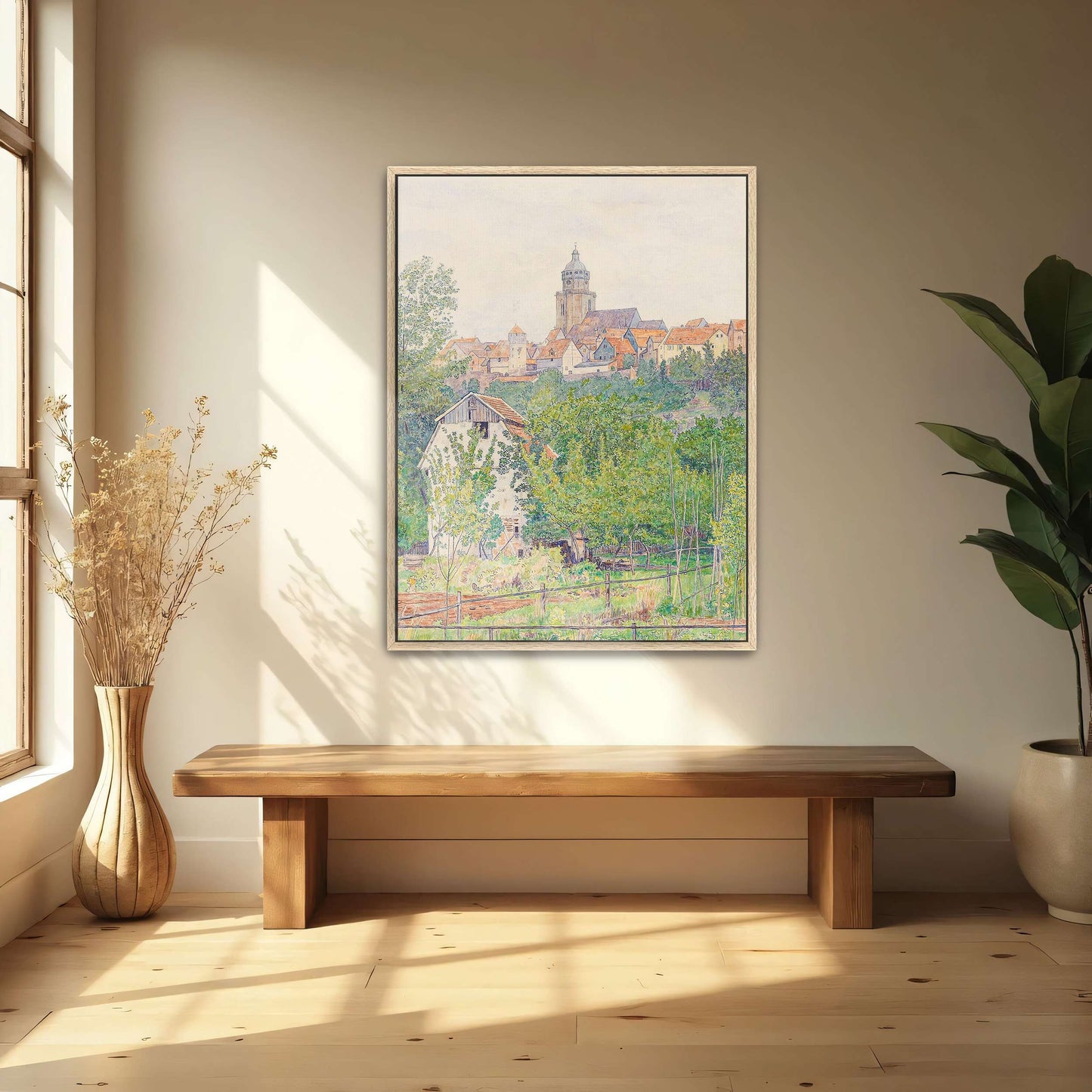 Village landscape with church tower by Paul Baum