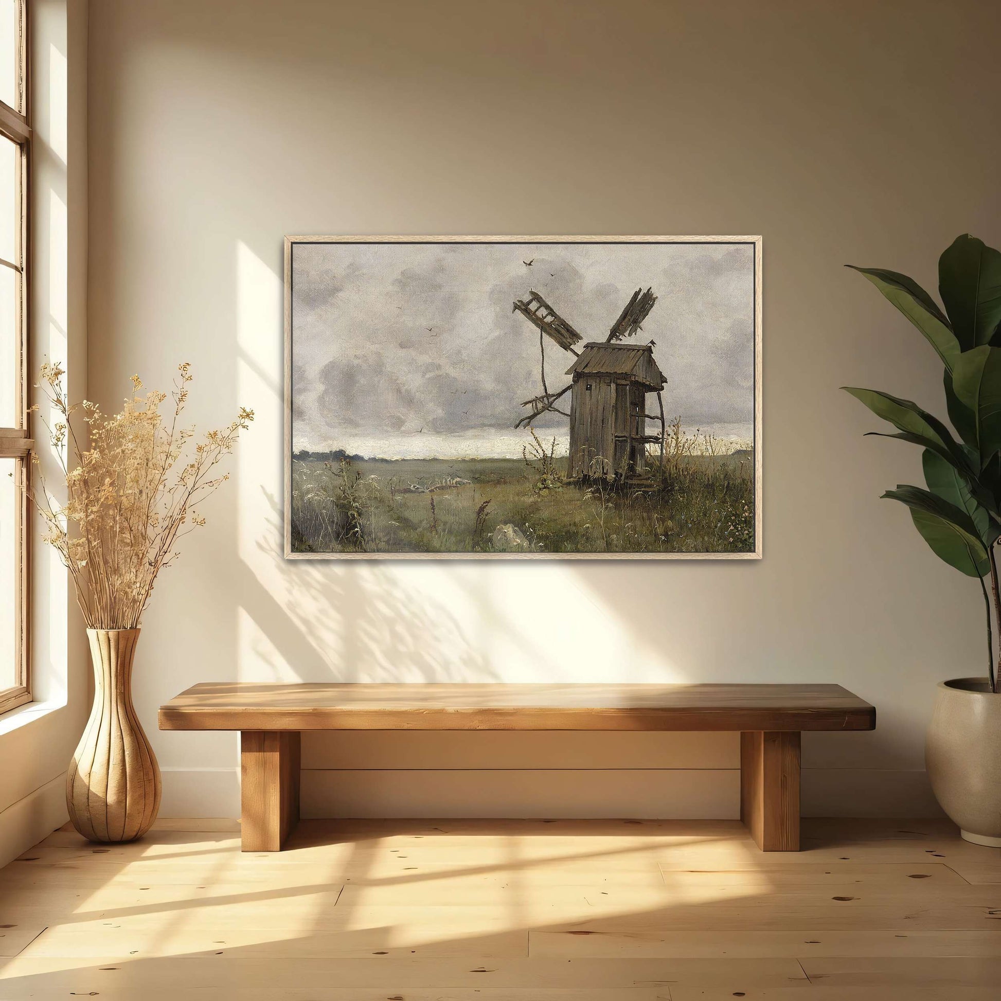 A dilapidated windmill in a field by Jan Stanislawski