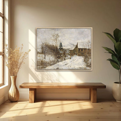 Snowy village scene with houses by Paul Baum