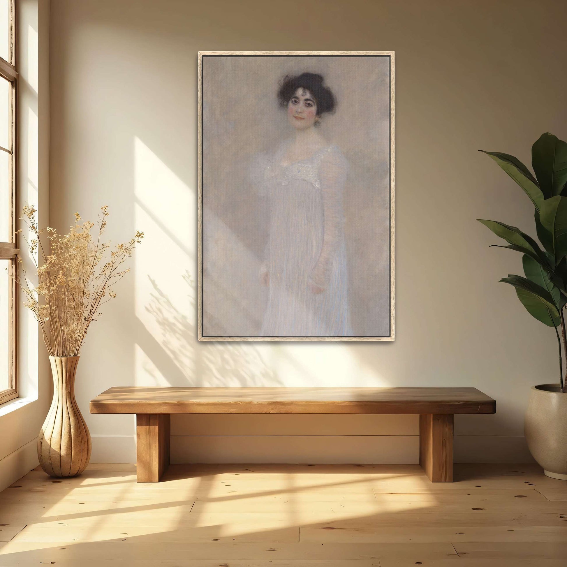 Woman in a white dress portrait by Gustav Klimt