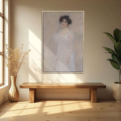 Woman in a white dress portrait by Gustav Klimt