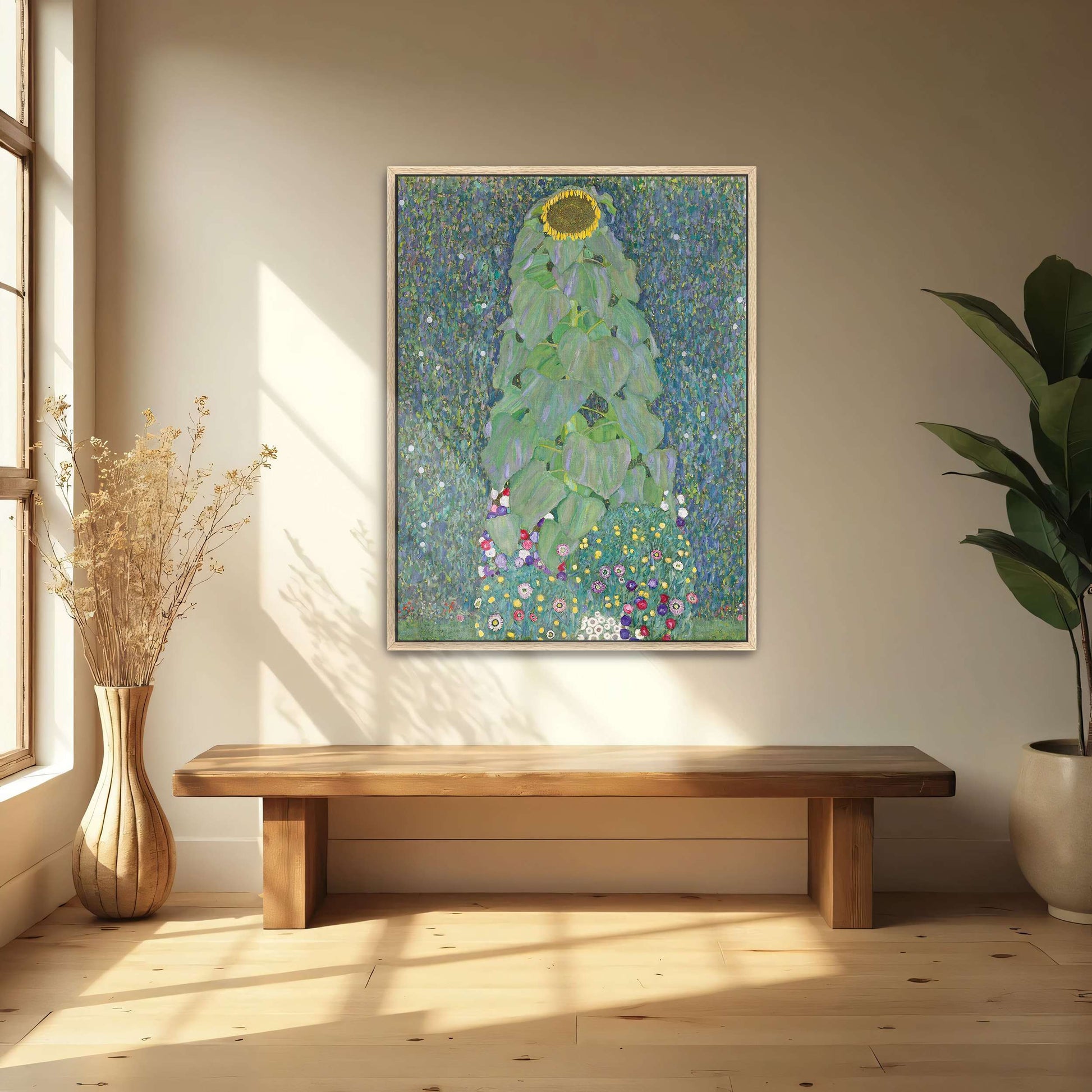 A single sunflower in a field of flowers by Gustav Klimt