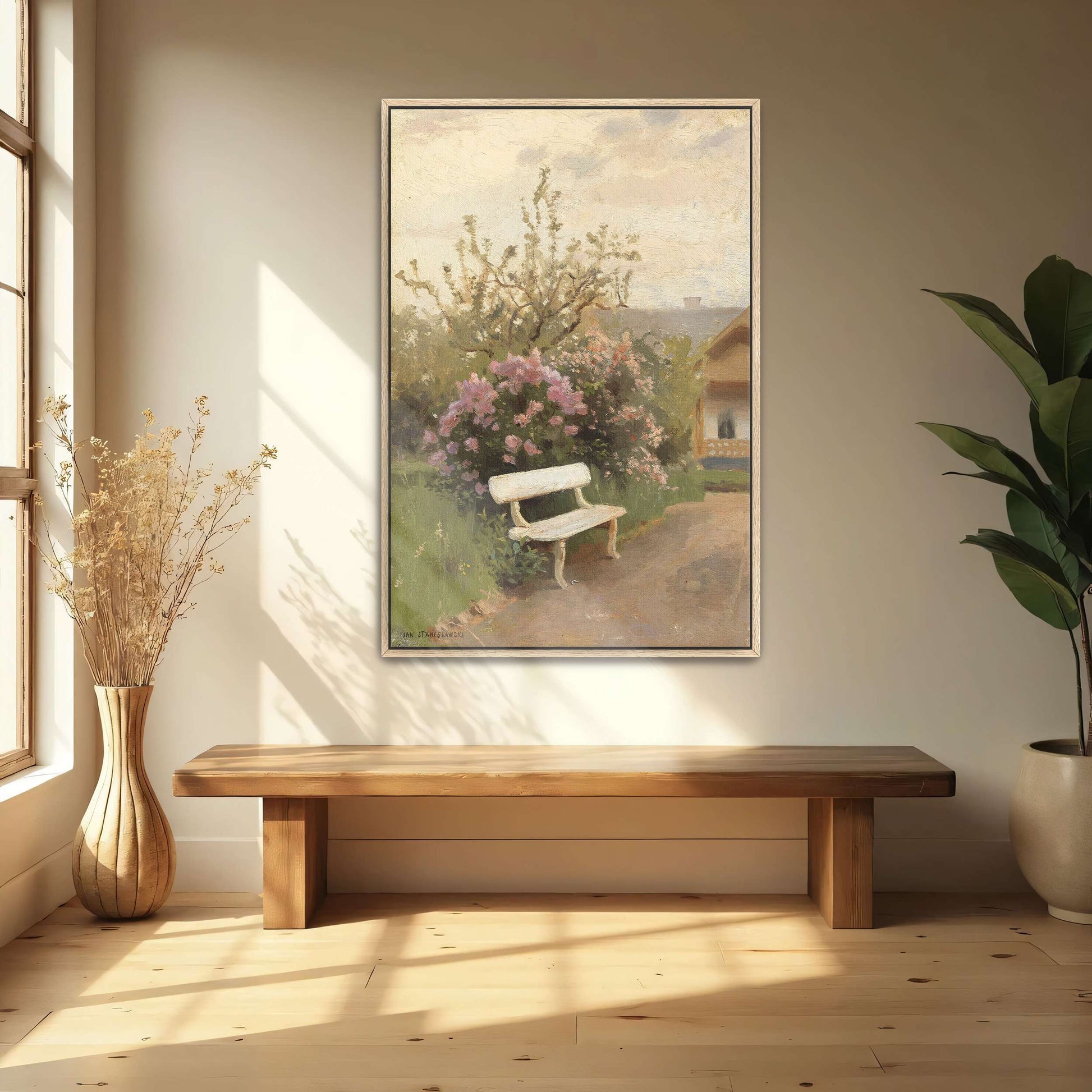Garden Bench With Flowers In A Sunny Landscape By Jan Stanislawski