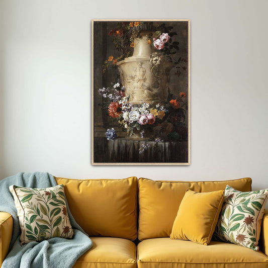 Marble Vase with Flowers and a Garland by Jean-Baptiste Monnoyer
