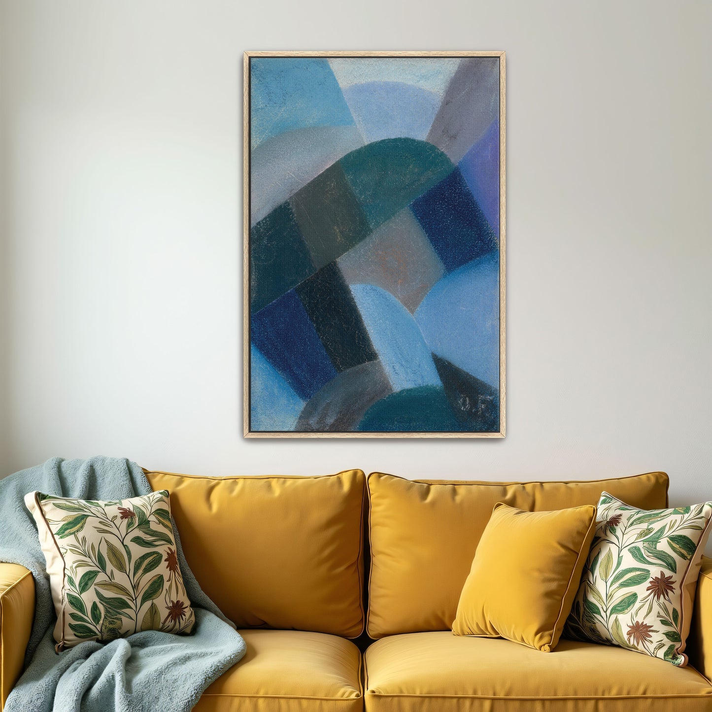 Abstract Geometric Composition In Shades Of Blue, Green, And Gray By Otto Freundlich