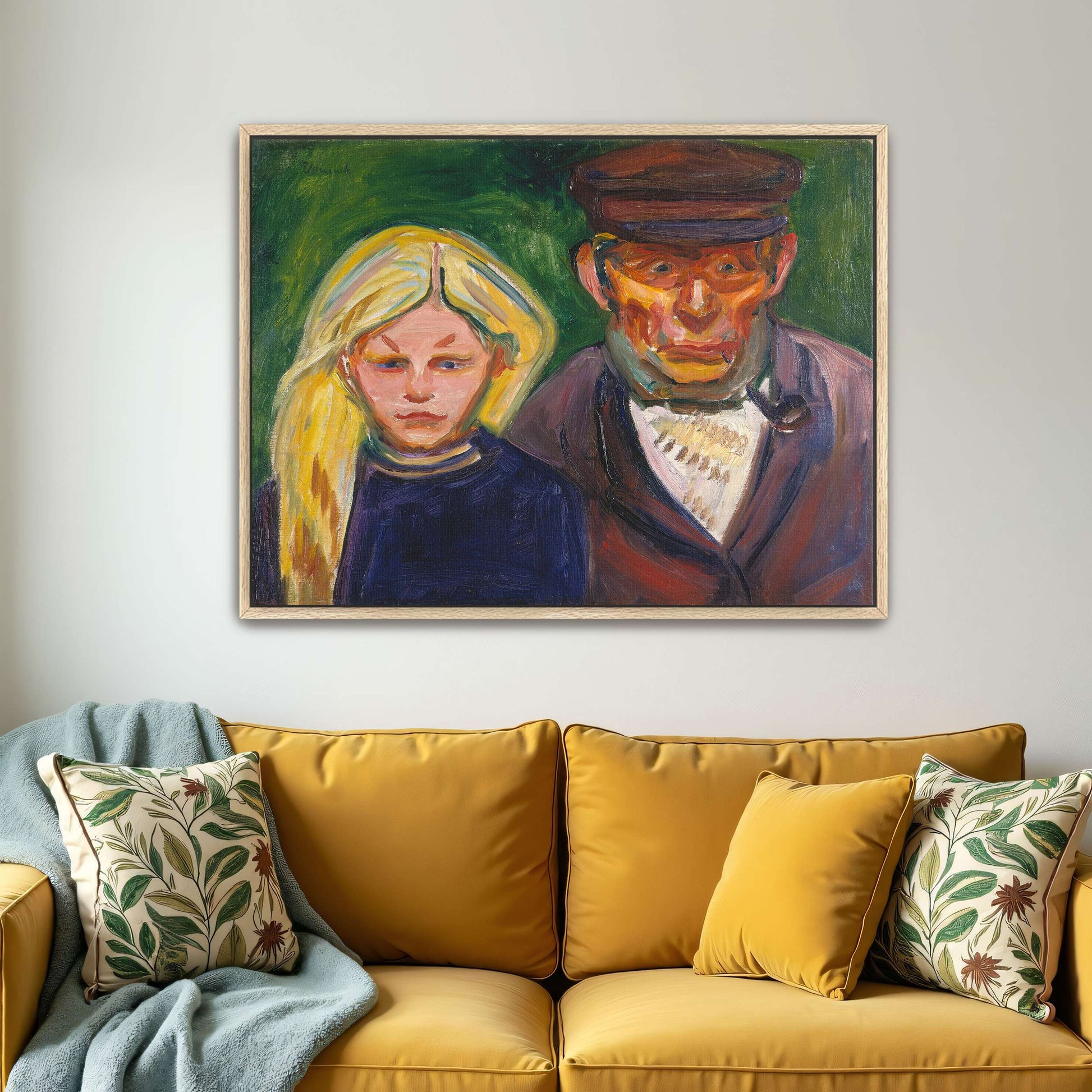 Fisherman And Young Girl Portrait, Worried Expression, Moody Colors By Edvard Munch