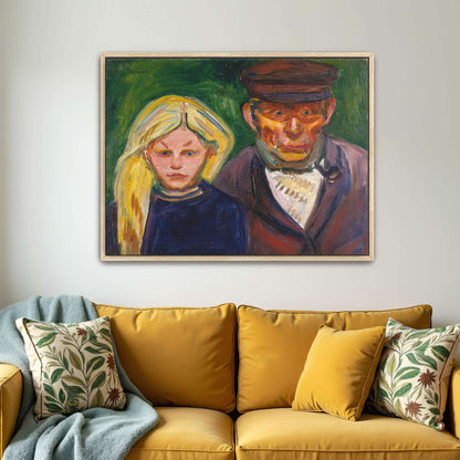 Fisherman And Young Girl Portrait, Worried Expression, Moody Colors By Edvard Munch