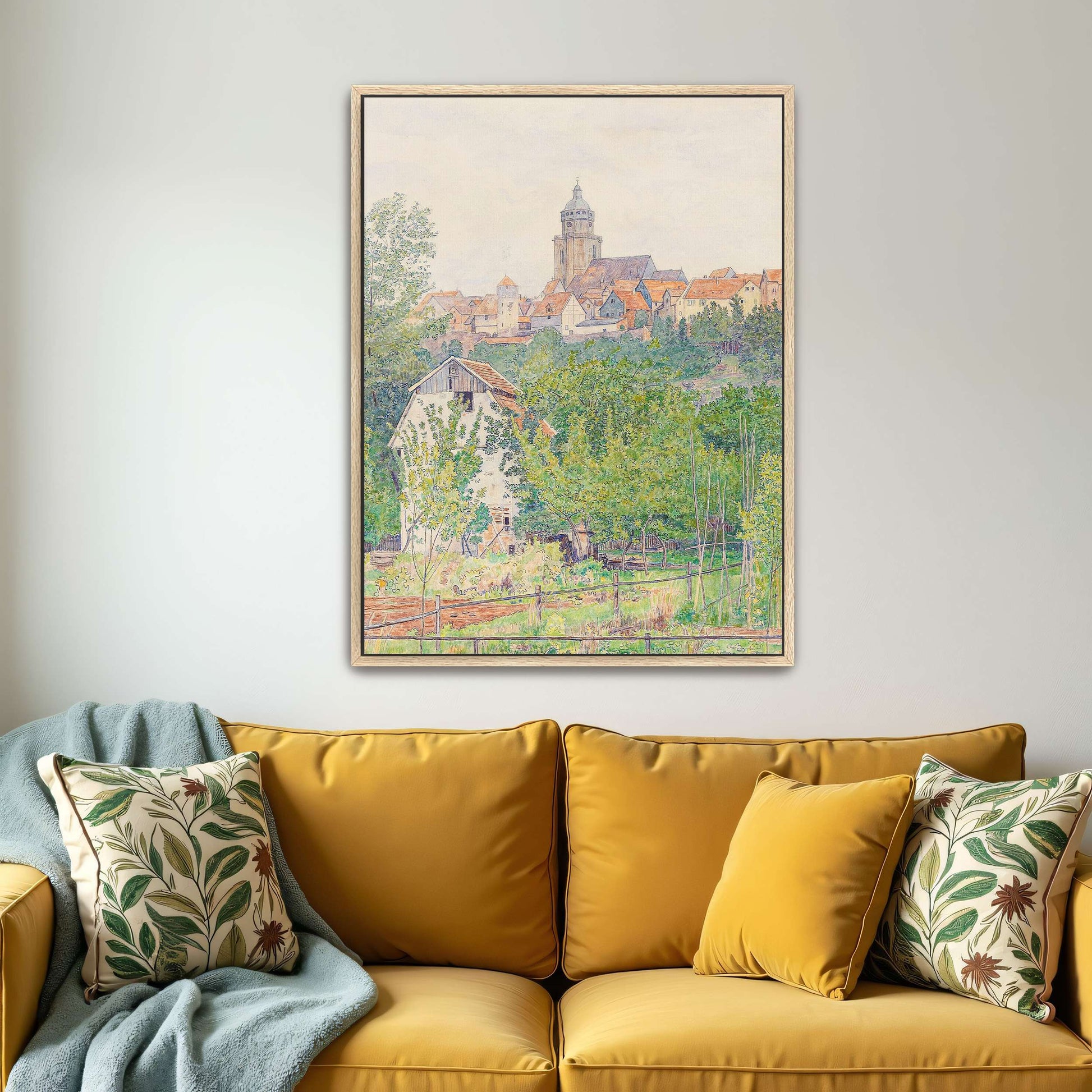 Village landscape with church tower by Paul Baum