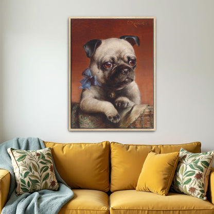 Portrait Of A Pug With A Blue Bow By Carl Reichert