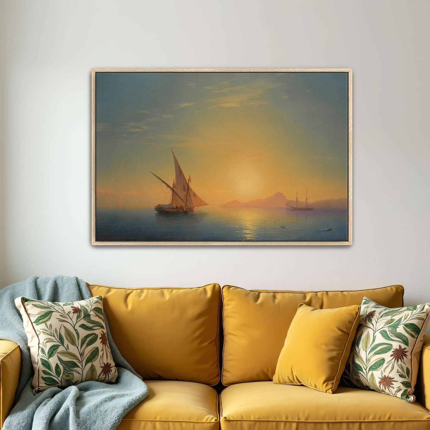 Sailboats at sunset over a calm sea by Ivan Konstantinovich Aivazovsky