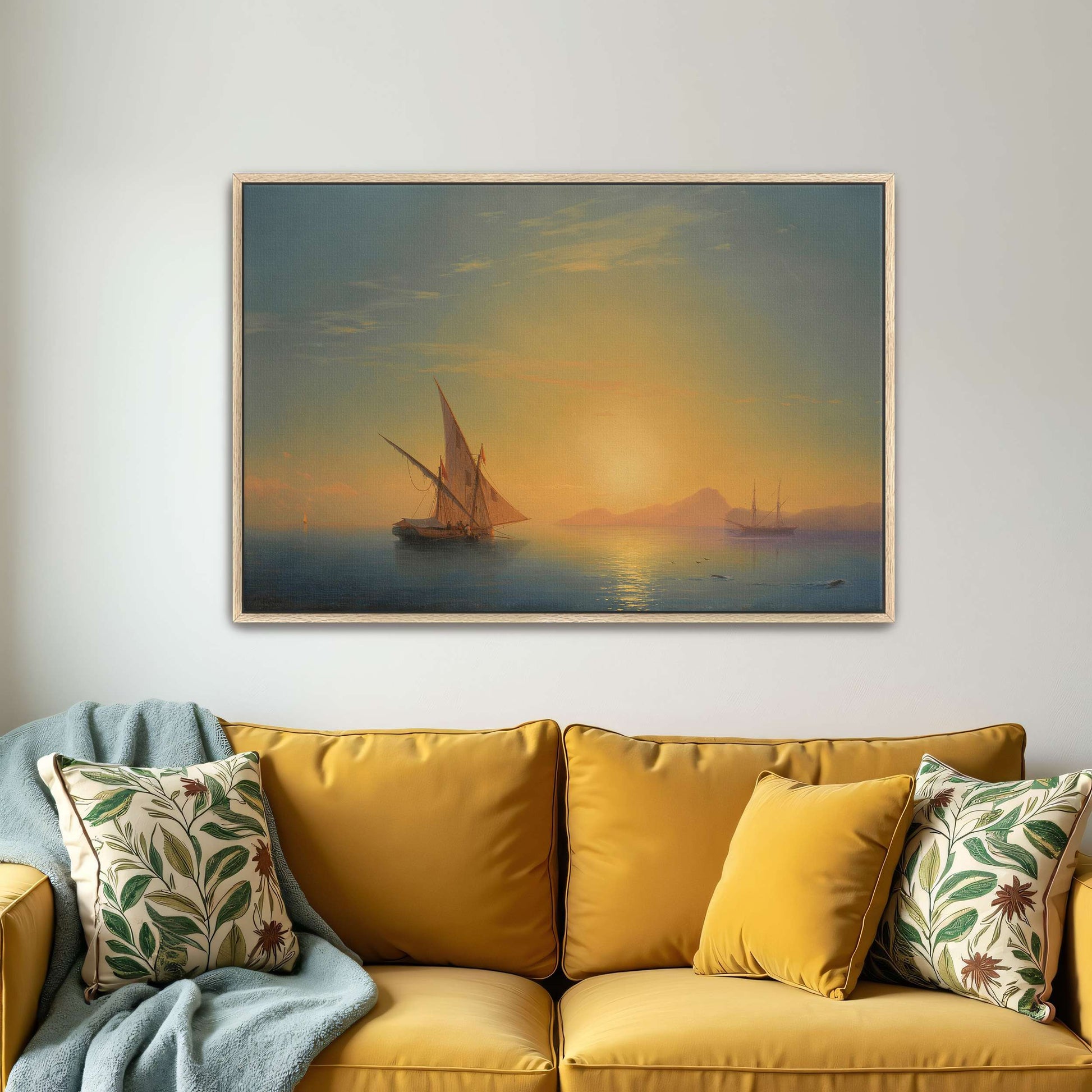 Sailboats at sunset over a calm sea by Ivan Konstantinovich Aivazovsky