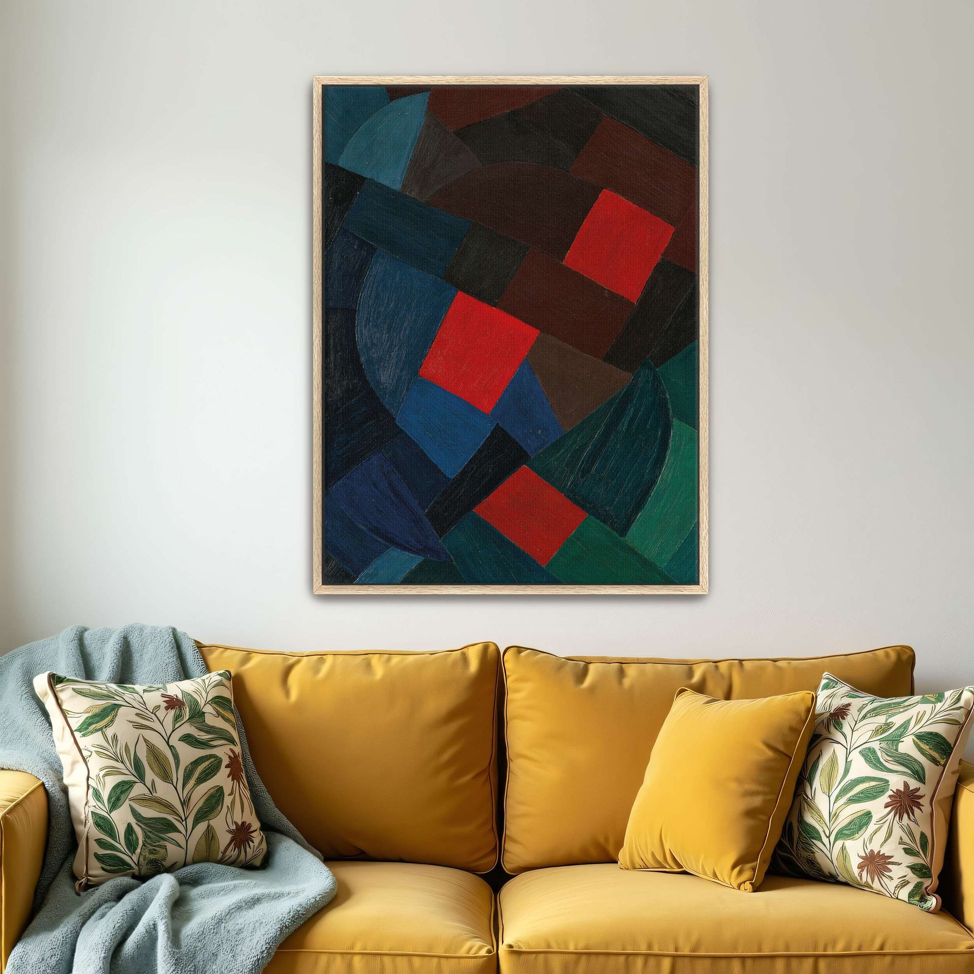 Abstract geometric painting with red squares by Otto Freundlich