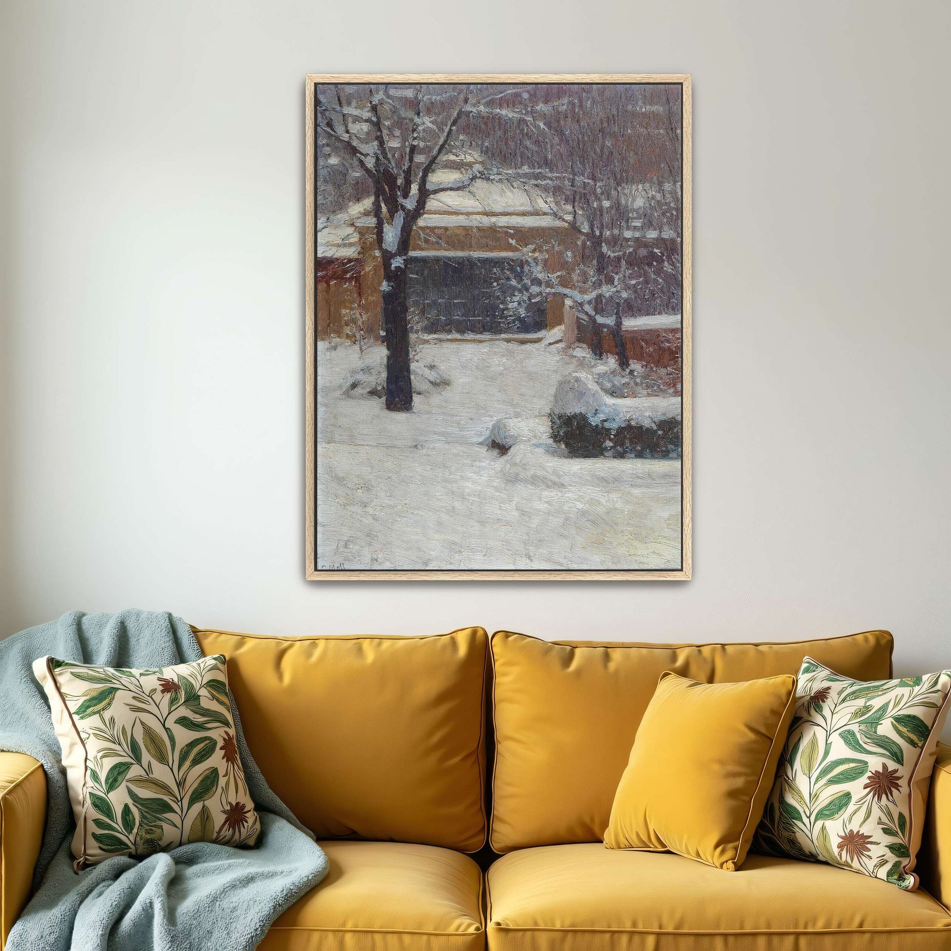 Snowy garden scene with building by Carl Moll