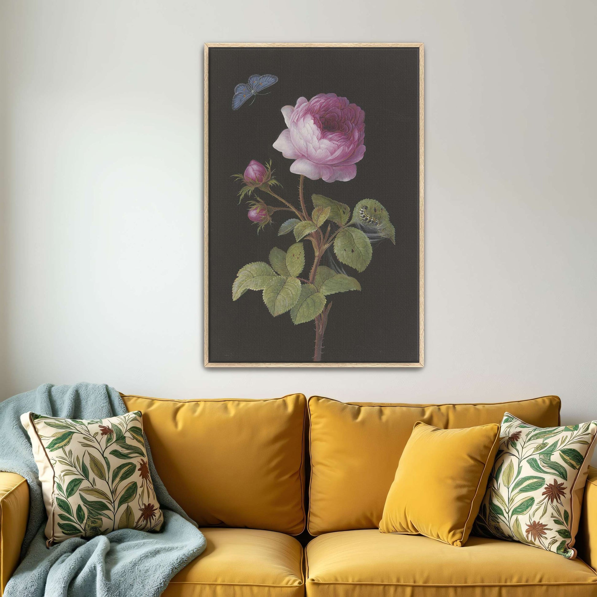 Pink rose, butterfly, caterpillar by Elisabeth Christina Matthes