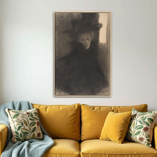 Woman in a black hat and cape by Gustav Klimt