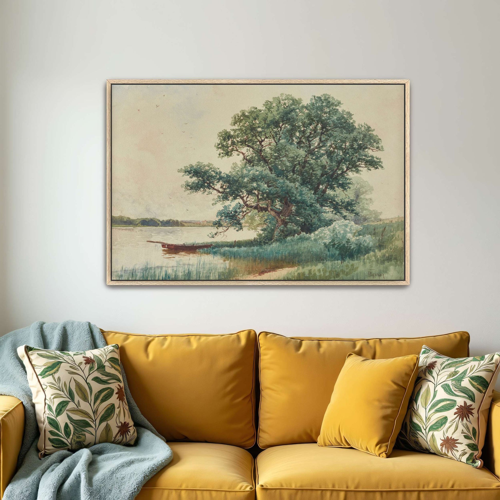A boat on a river bank under a tree by Alfred Thompson Bricher