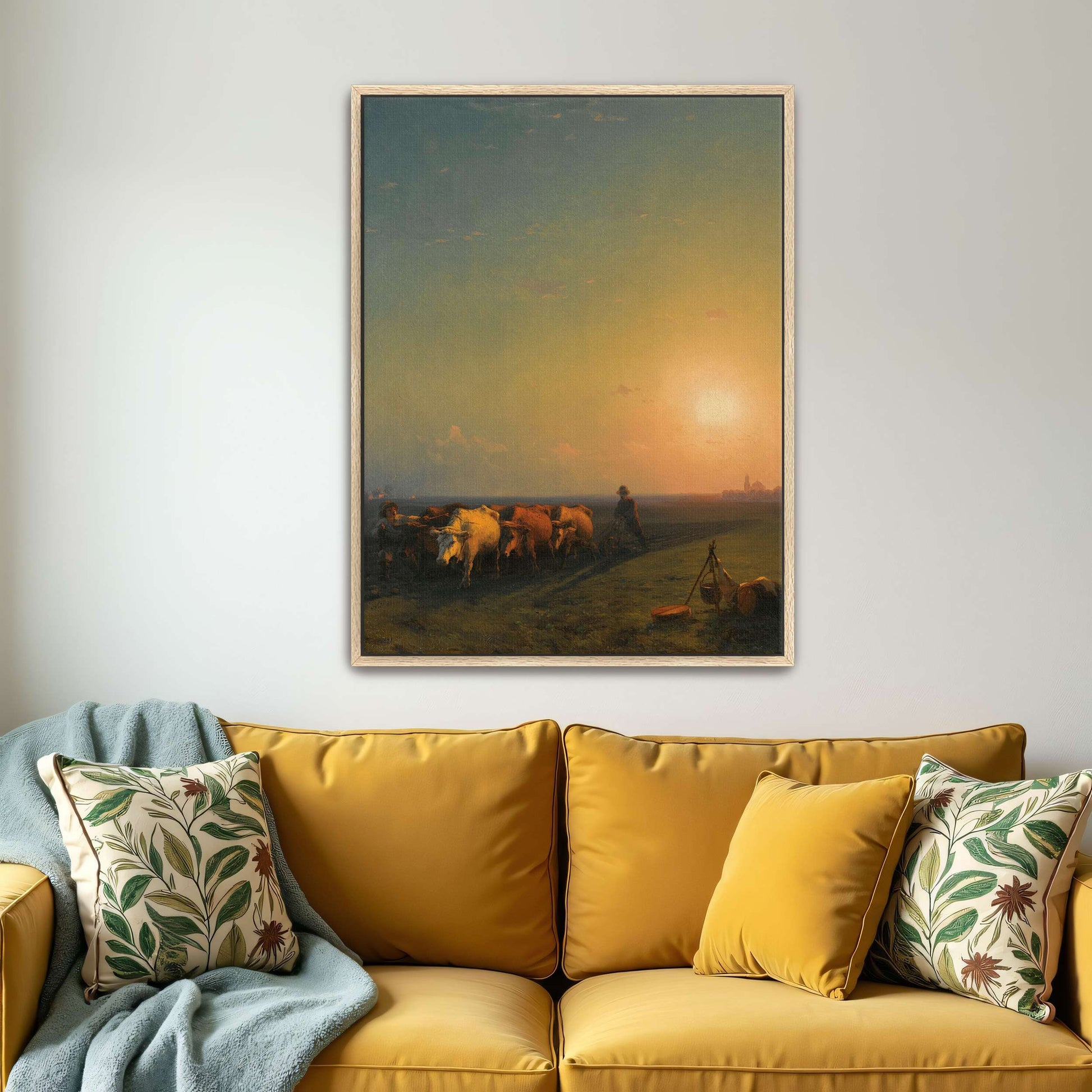Sunset landscape with cows and farmers by Ivan Konstantinovich Aivazovsky