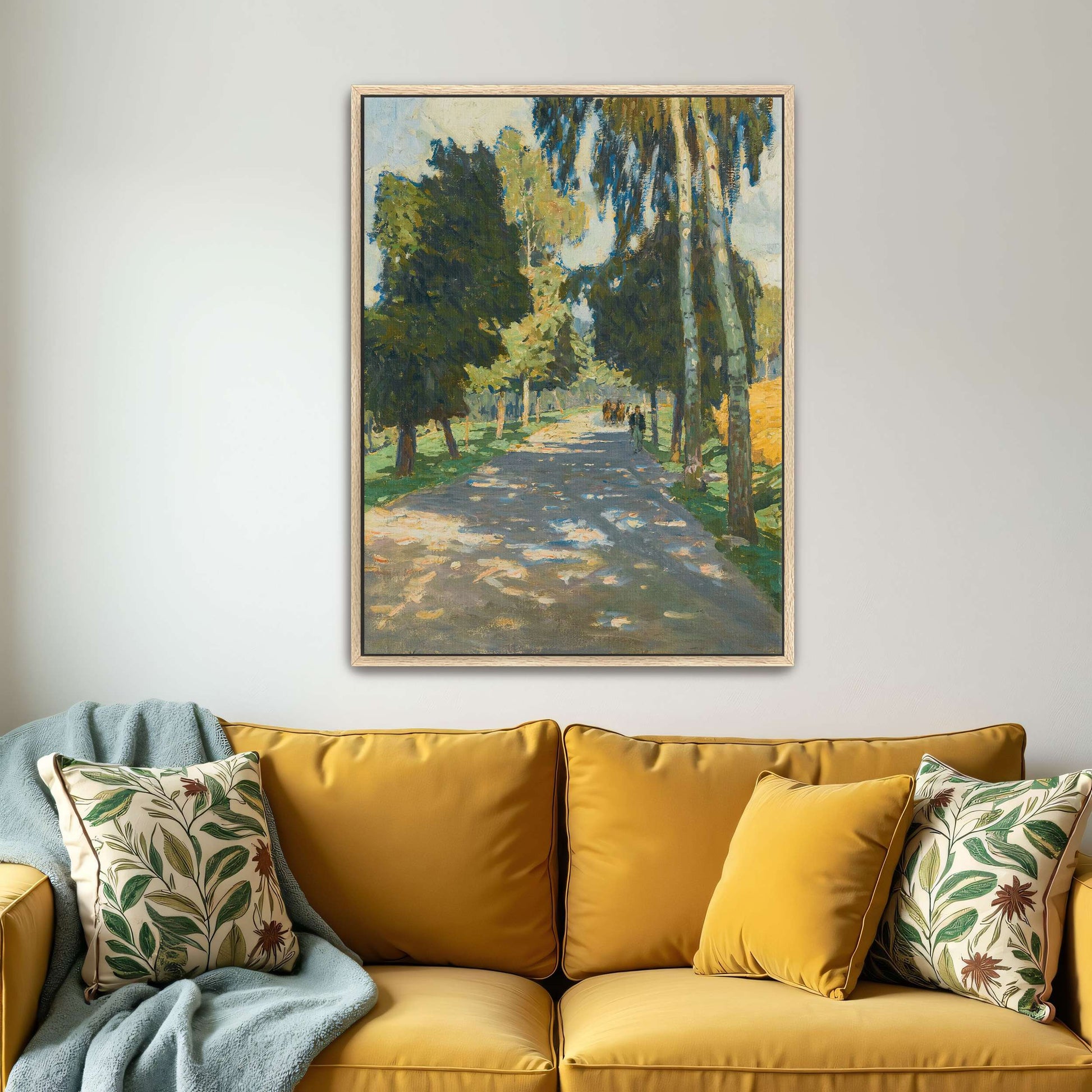 Sunlit road, trees, figures by Carl Moll