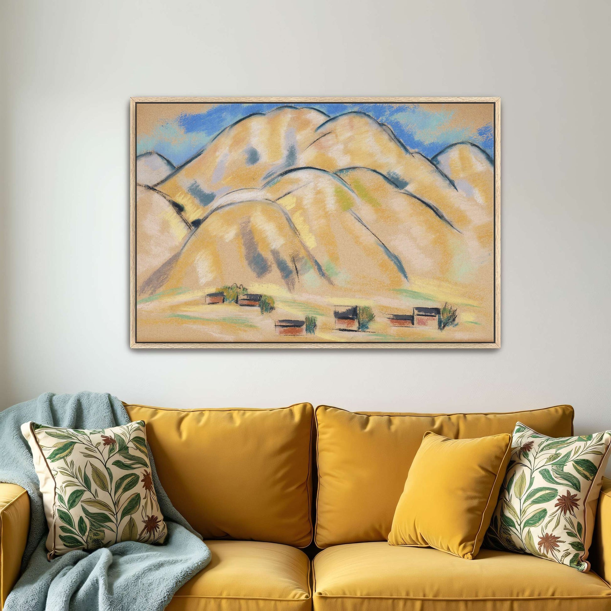 Pastel painting of hills and houses by Marsden Hartley