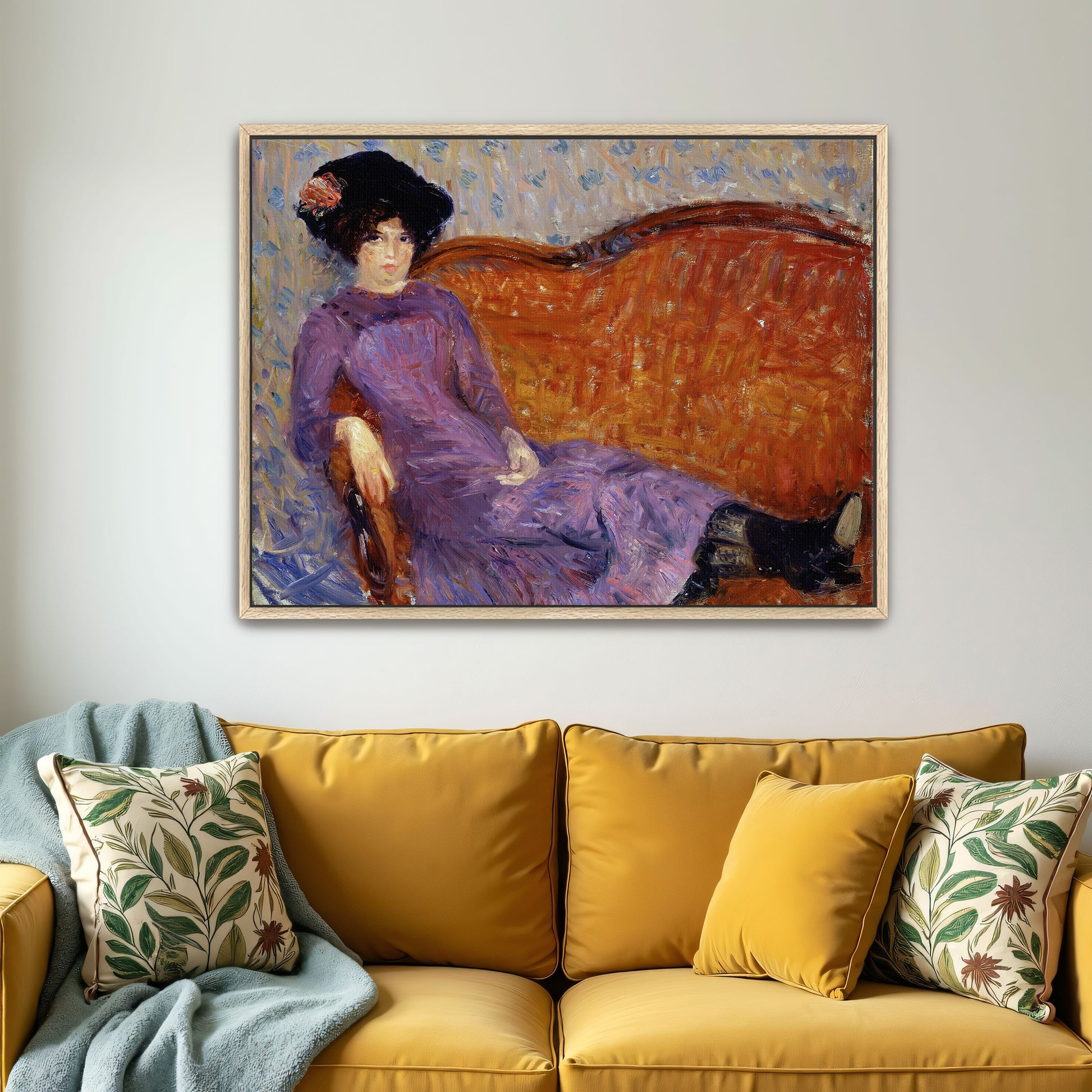 Woman In Purple Dress On A Couch By William James Glackens