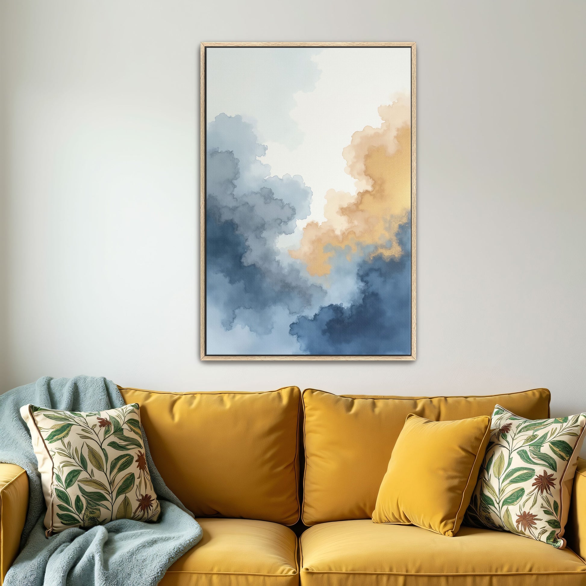 Abstract Watercolor Cloudscape In Blue And Gold By Yara Rabibzad