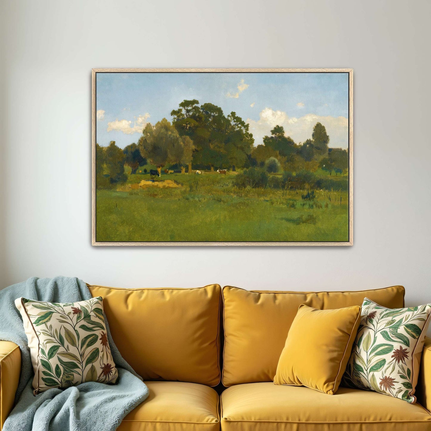 Pastoral Meadow With Cows Under Cloudy Sky By Eugen Jettel