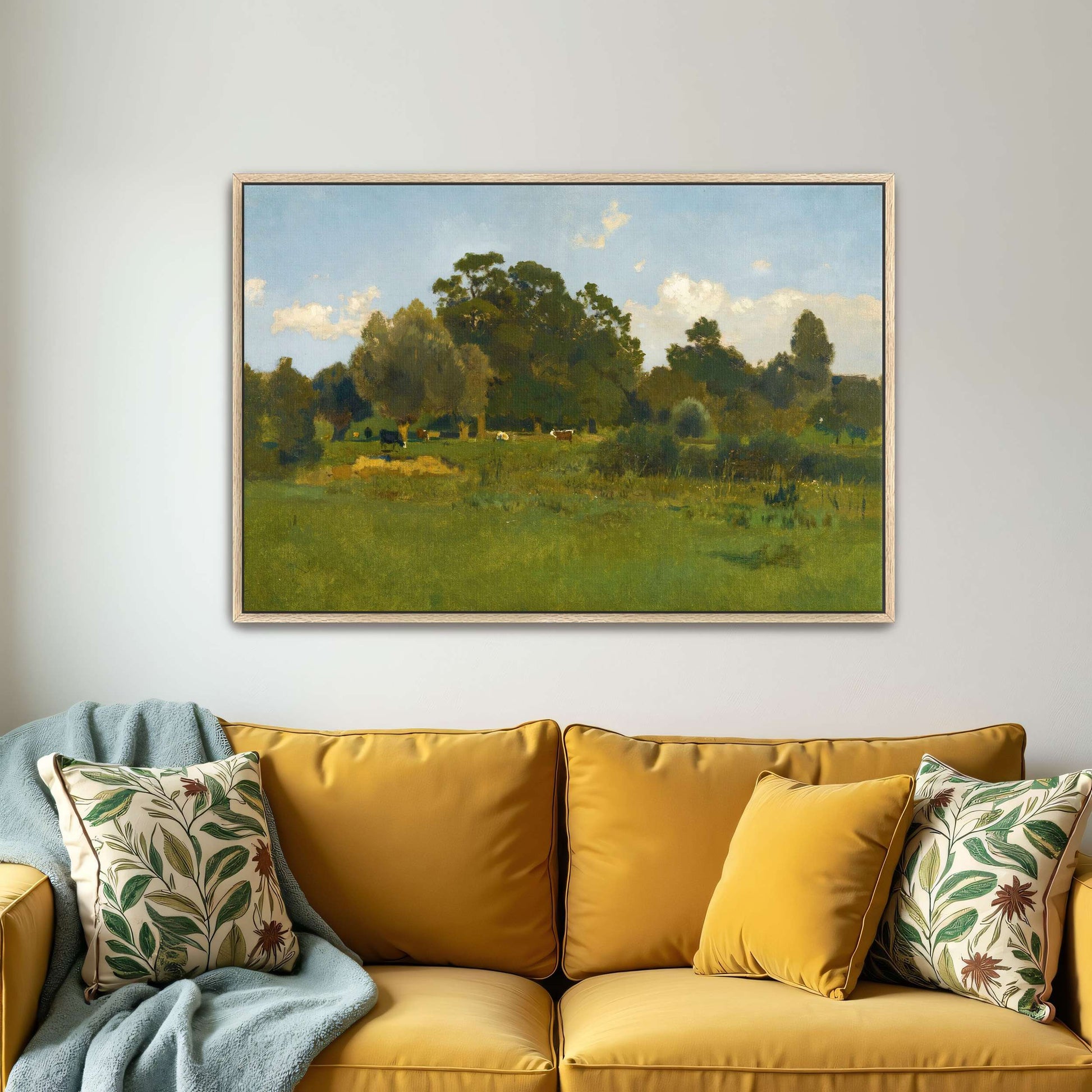 Pastoral Meadow With Cows Under Cloudy Sky By Eugen Jettel